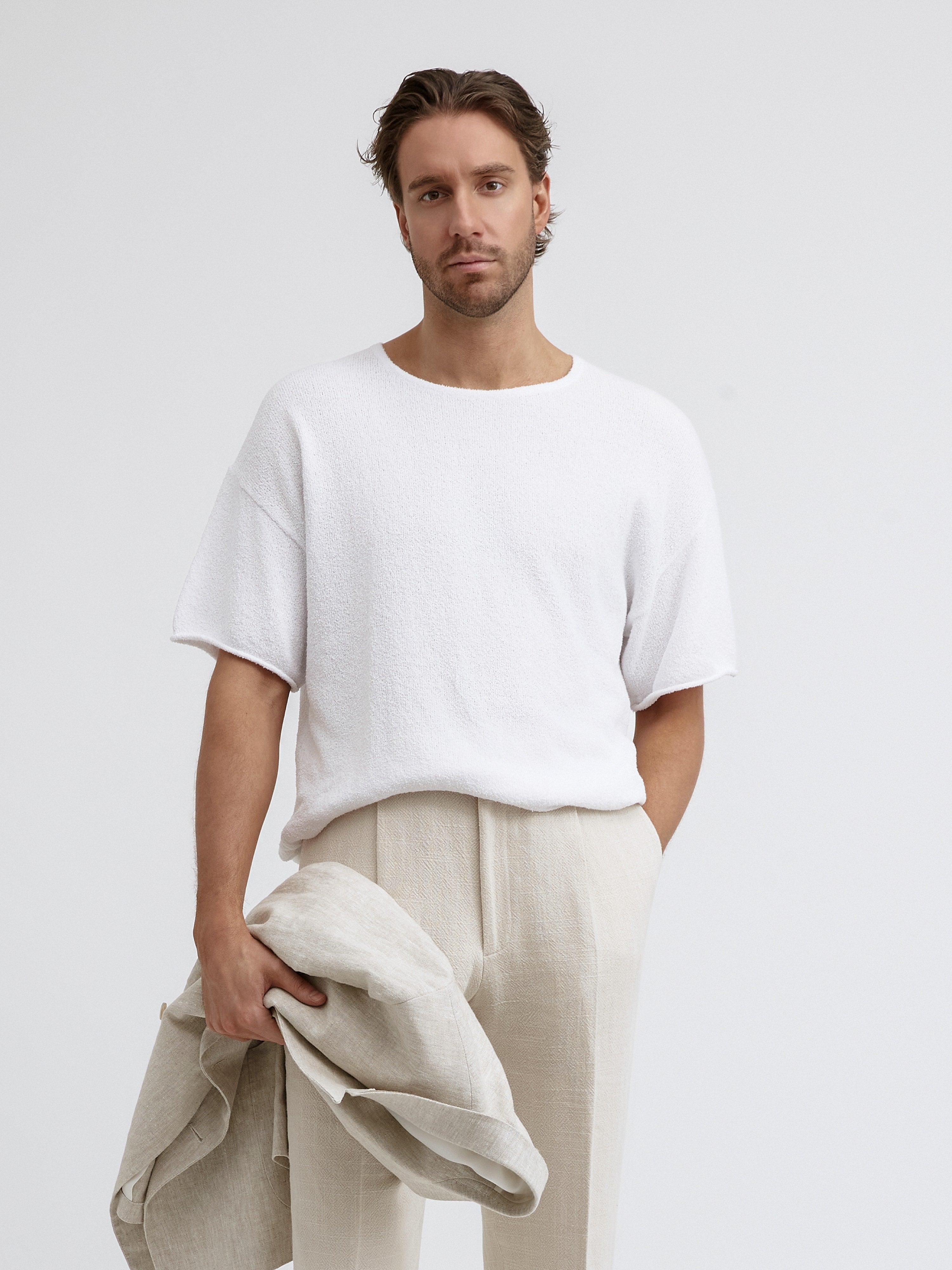 White Oversized Bouclé T-Shirt - Grand Le Mar