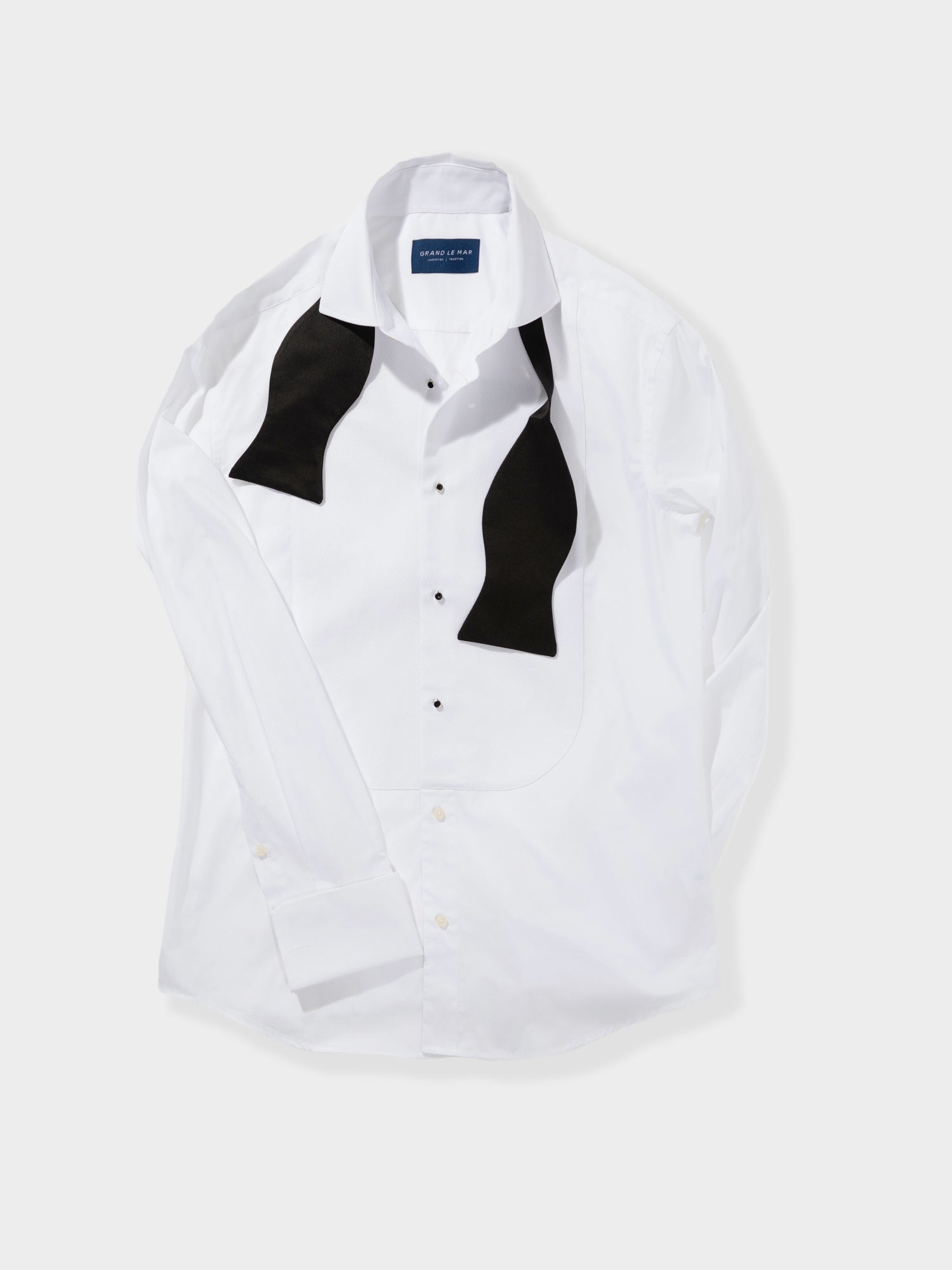 White Piqué Tuxedo Shirt - Grand Le Mar