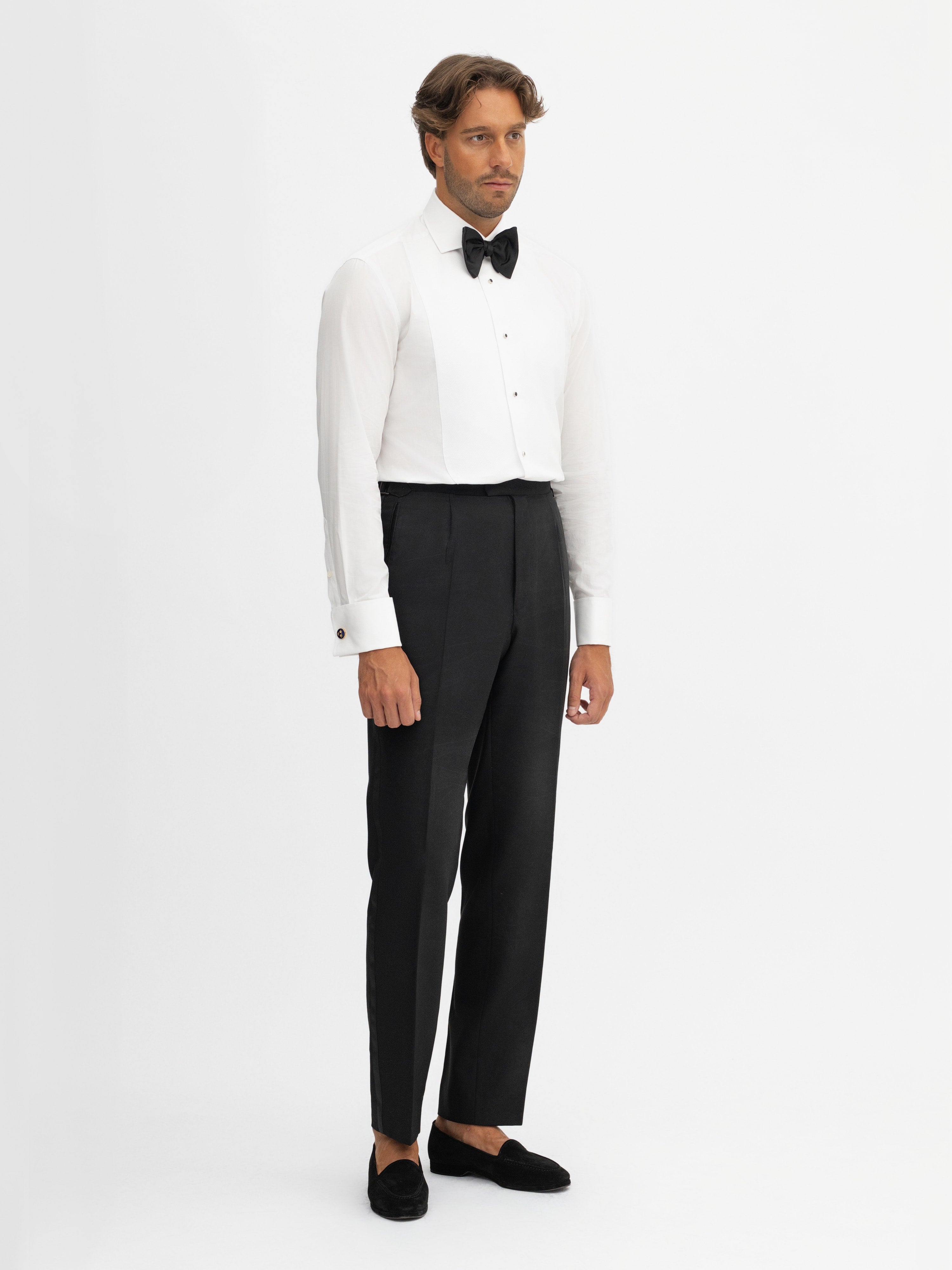 White Piqué Tuxedo Shirt - Grand Le Mar