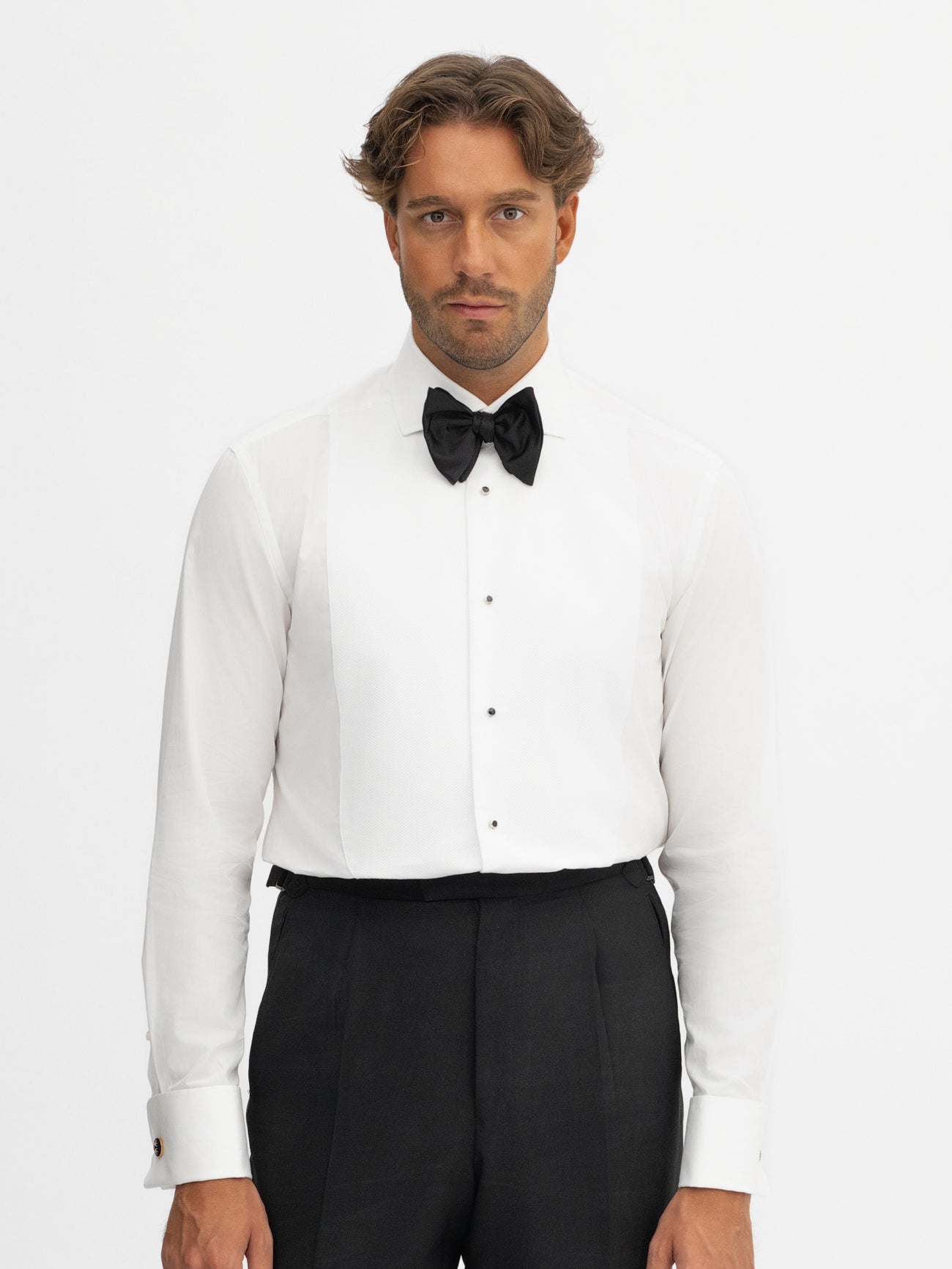 White Piqué Tuxedo Shirt (Pre-Order) - Grand Le Mar