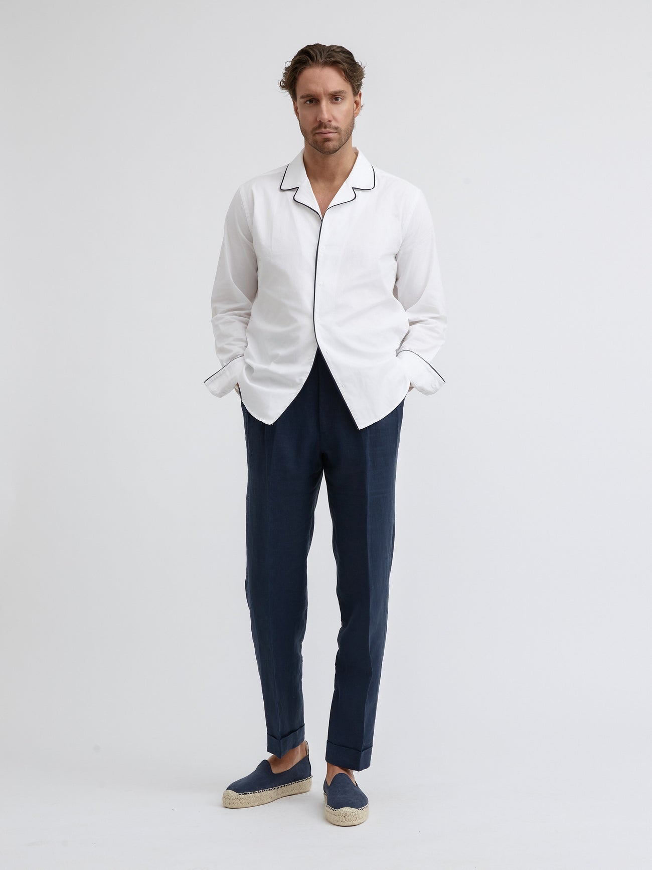 Riviera Piped White Shirt - Grand Le Mar