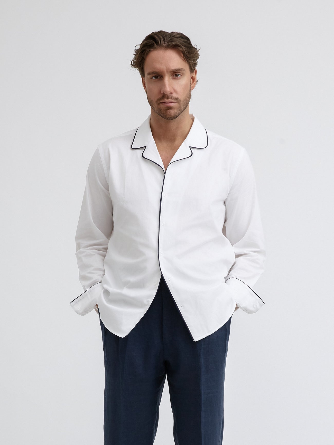 Riviera Piped White Shirt - Grand Le Mar