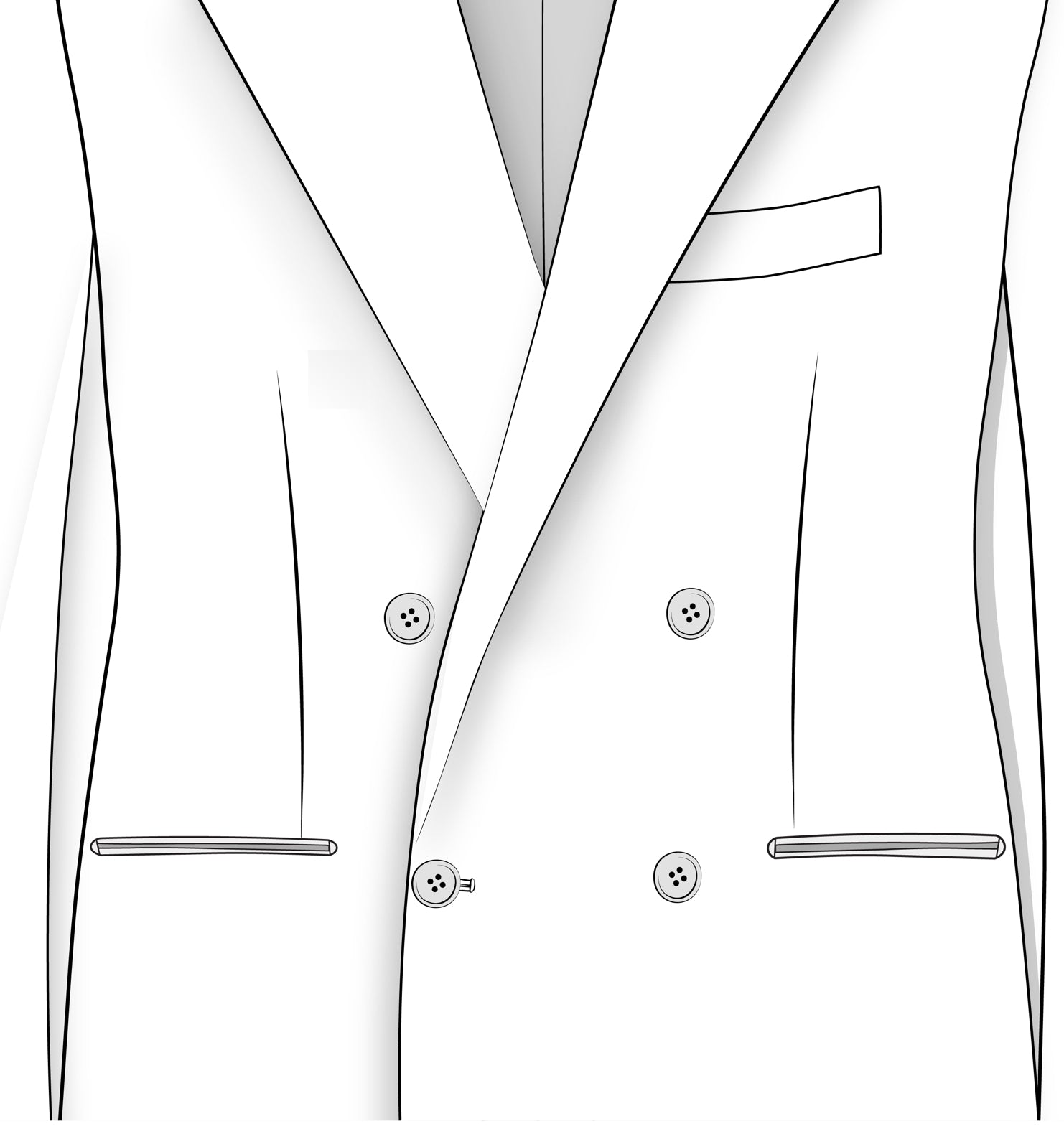 Double Breasted: 4 button low<br/><br/>