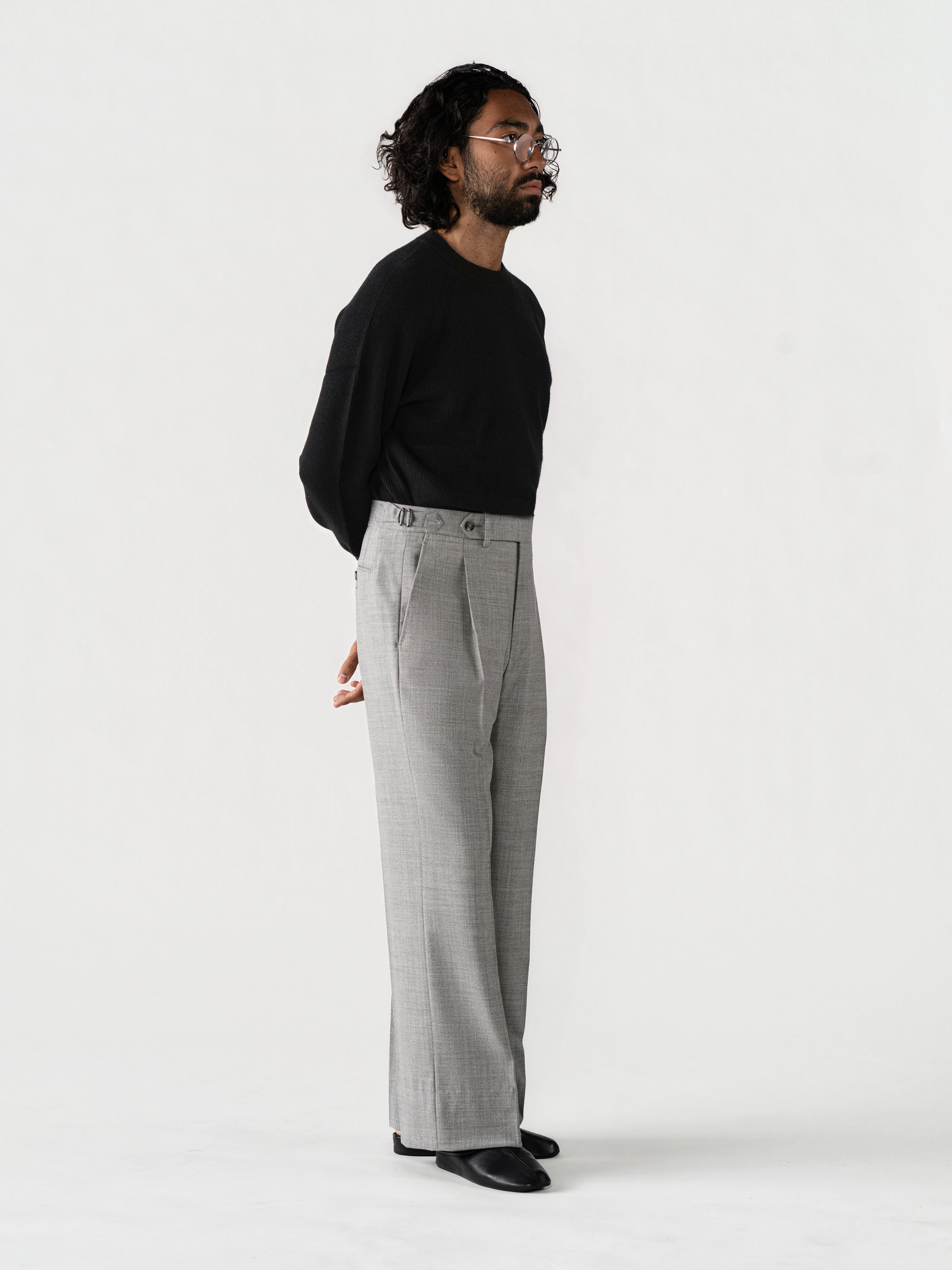 Light Grey High Twist Wool Trousers (Extra Wide Fit)
