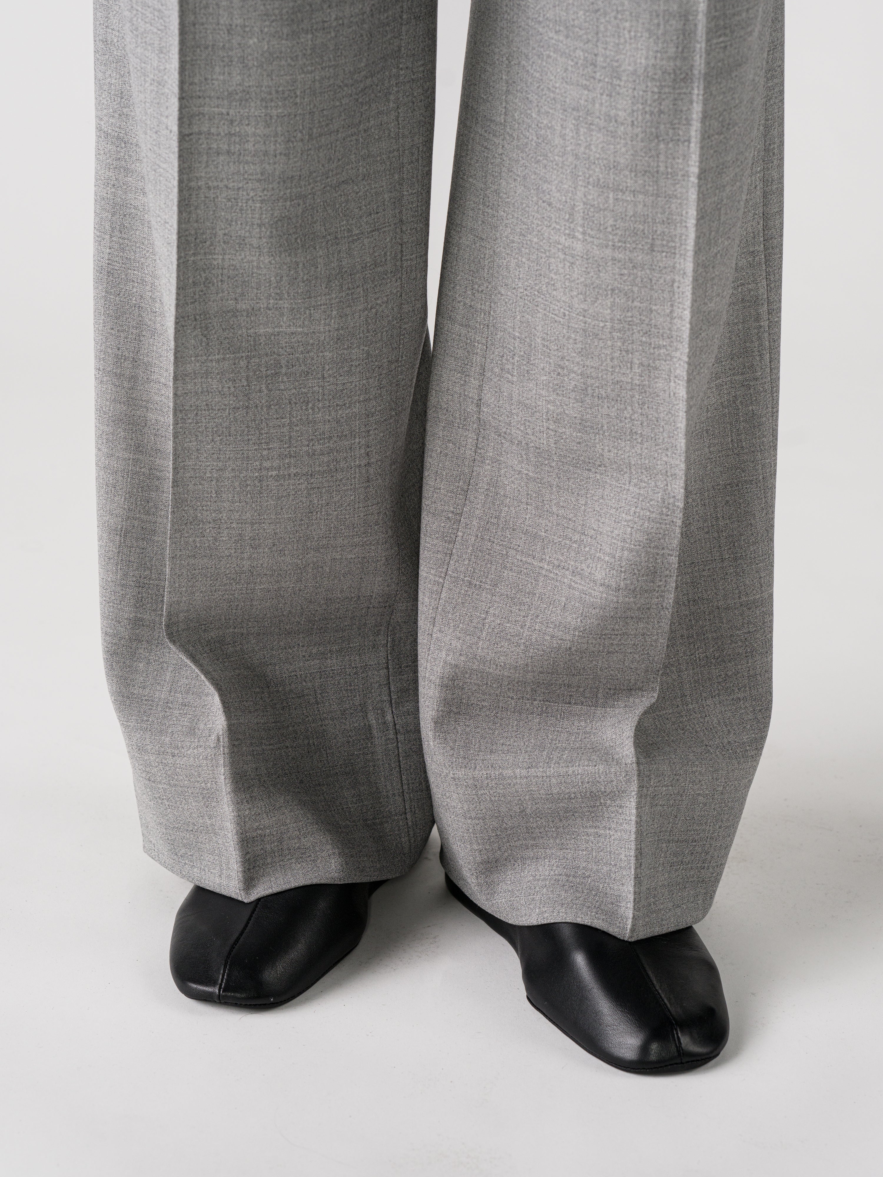 Light Grey High Twist Wool Trousers (Extra Wide Fit)