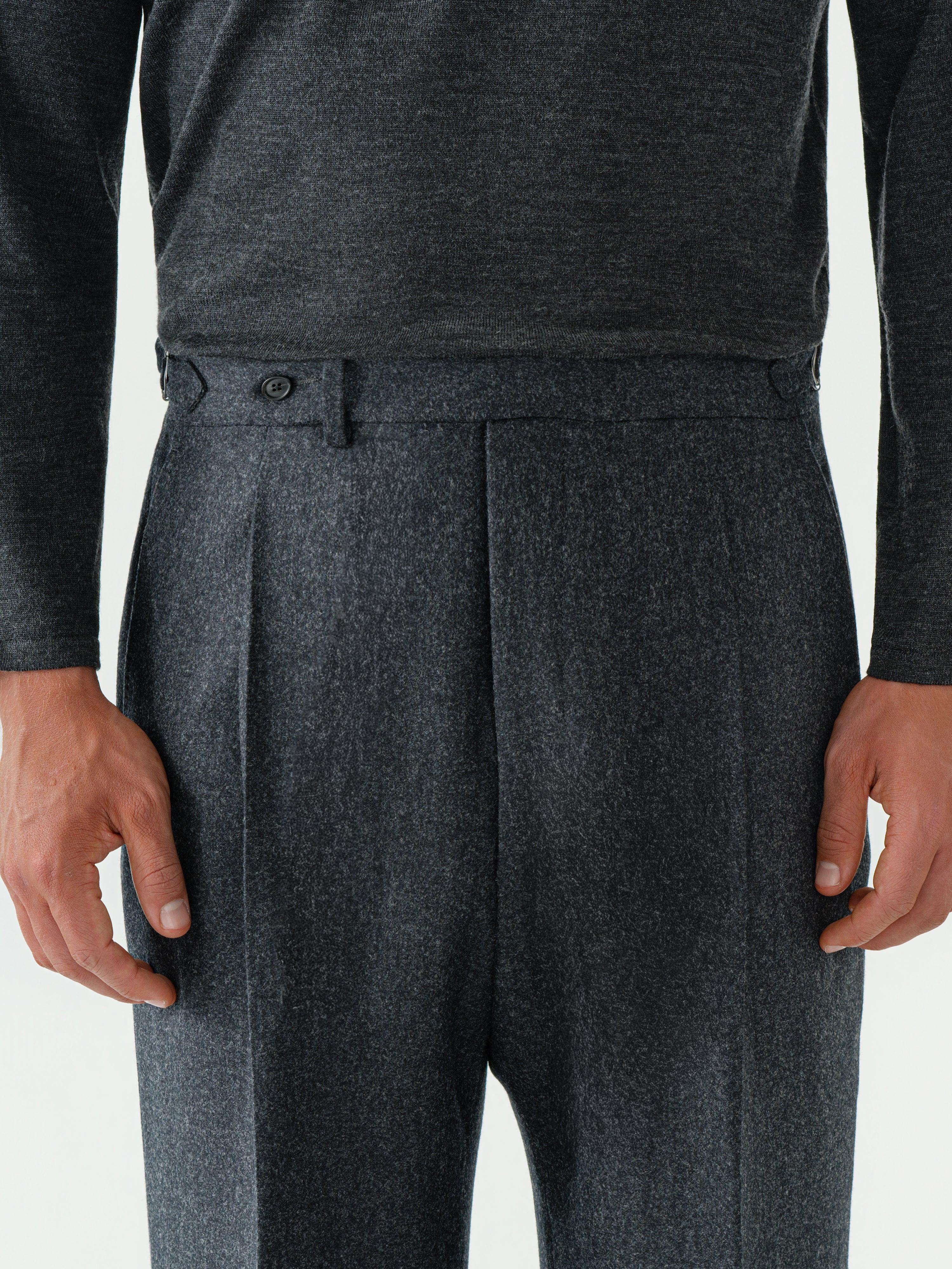 Charcoal Flannel Wool Trousers (Wide Fit)