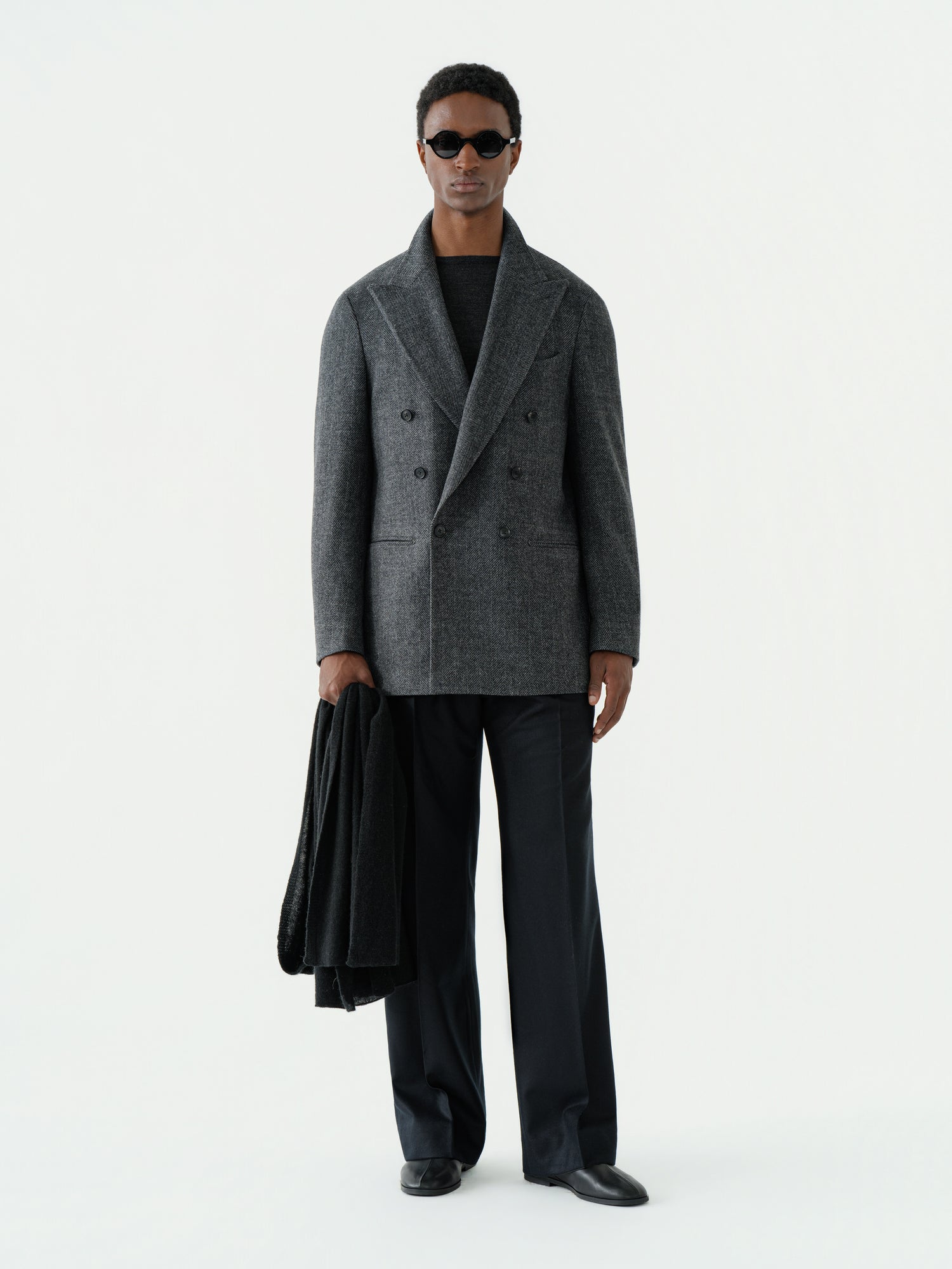 Charcoal Herringbone Wool Cashmere Jacket (Casual Fit)