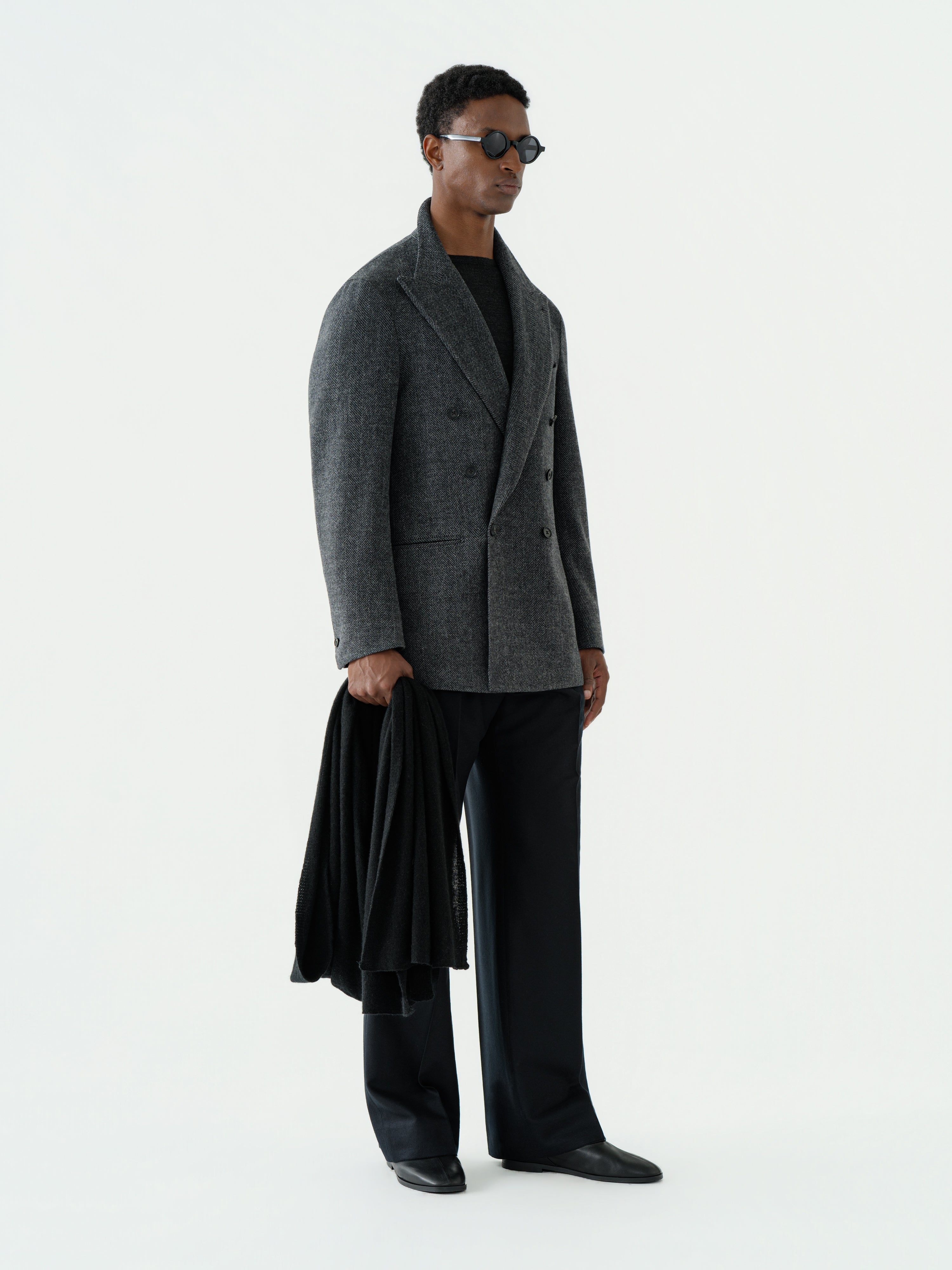 Charcoal Herringbone Wool Cashmere Jacket (Casual Fit)