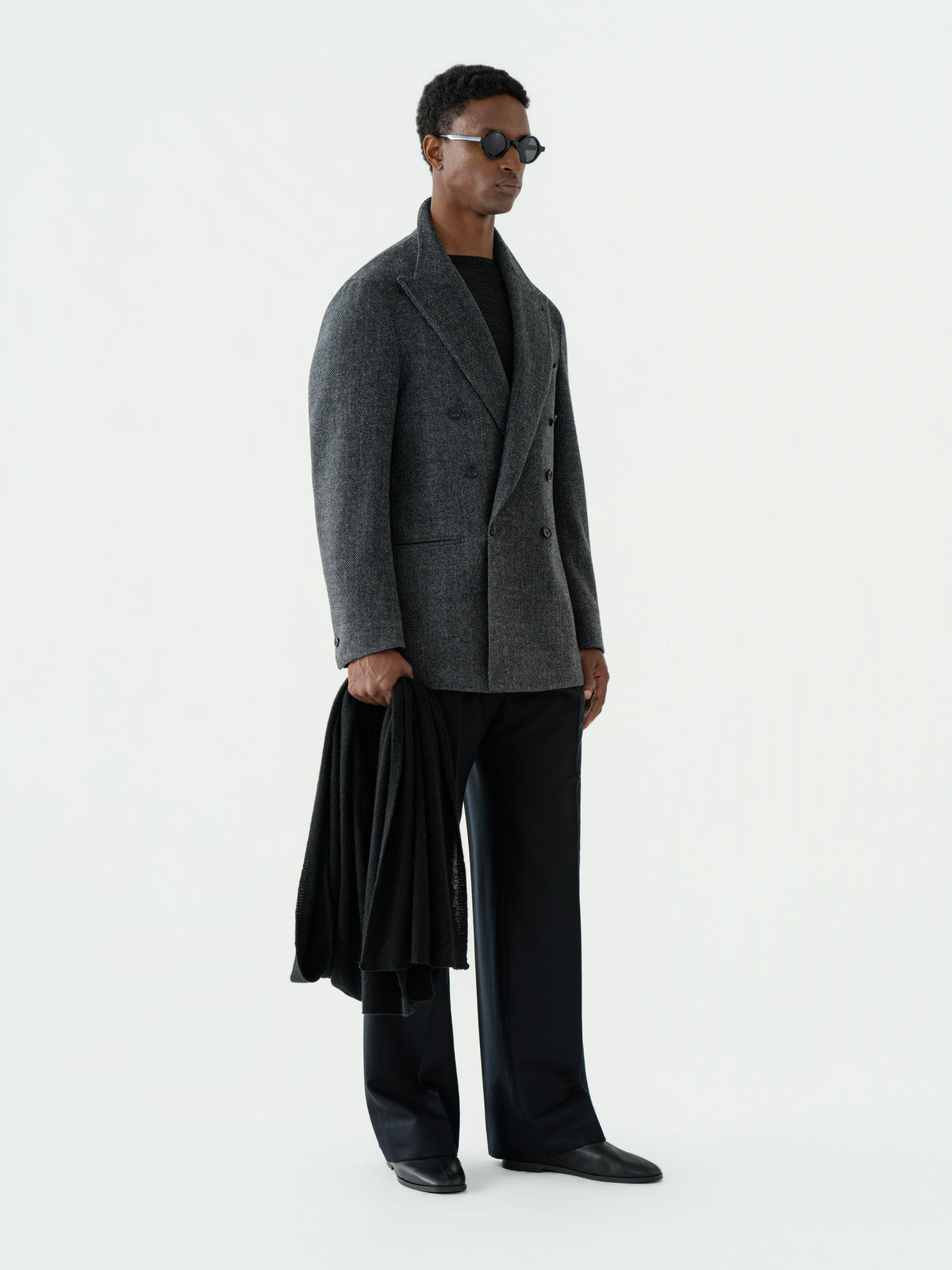 Charcoal Herringbone Wool Cashmere Jacket (Casual Fit)
