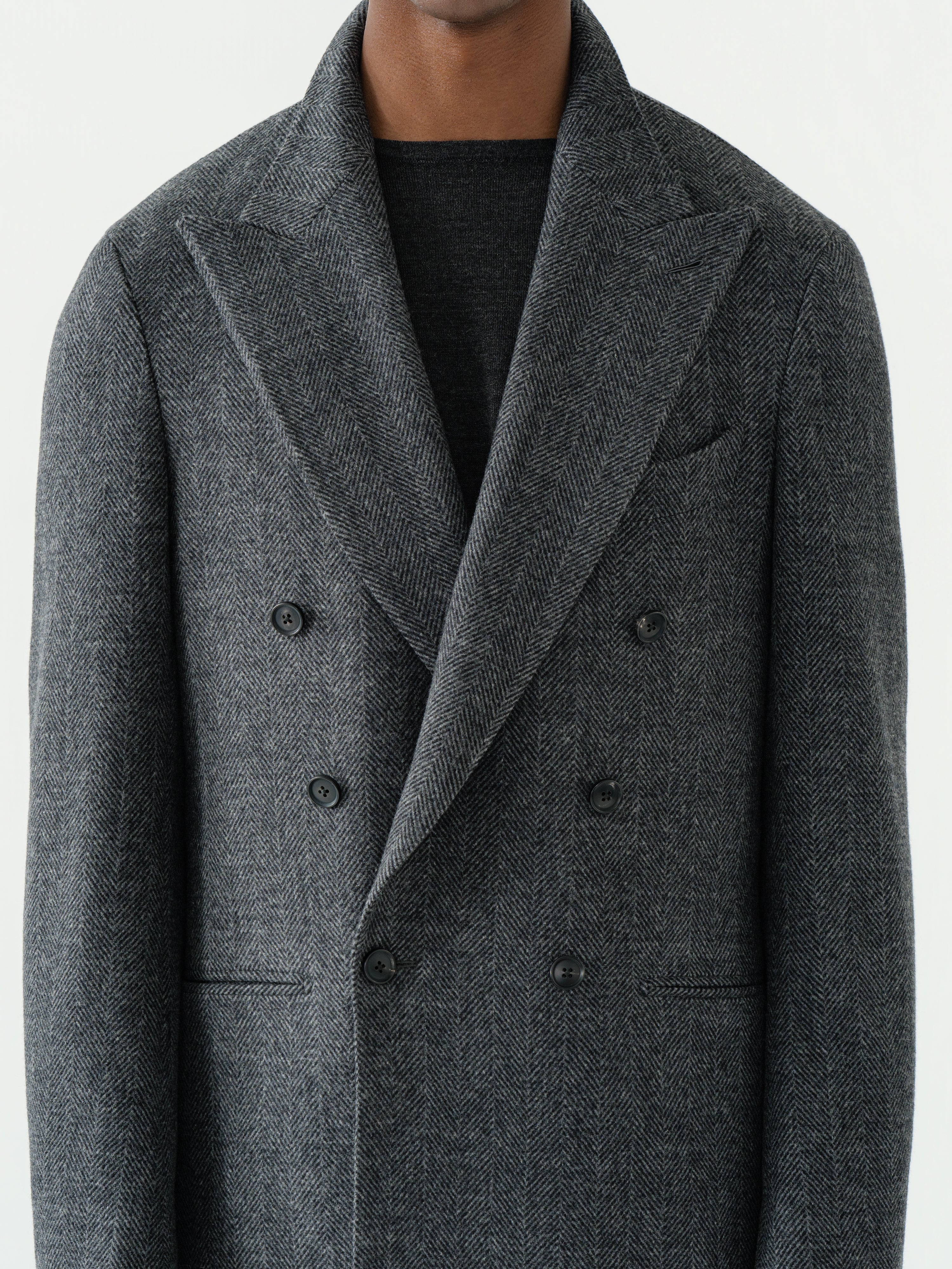 Charcoal Herringbone Wool Cashmere Jacket (Casual Fit)