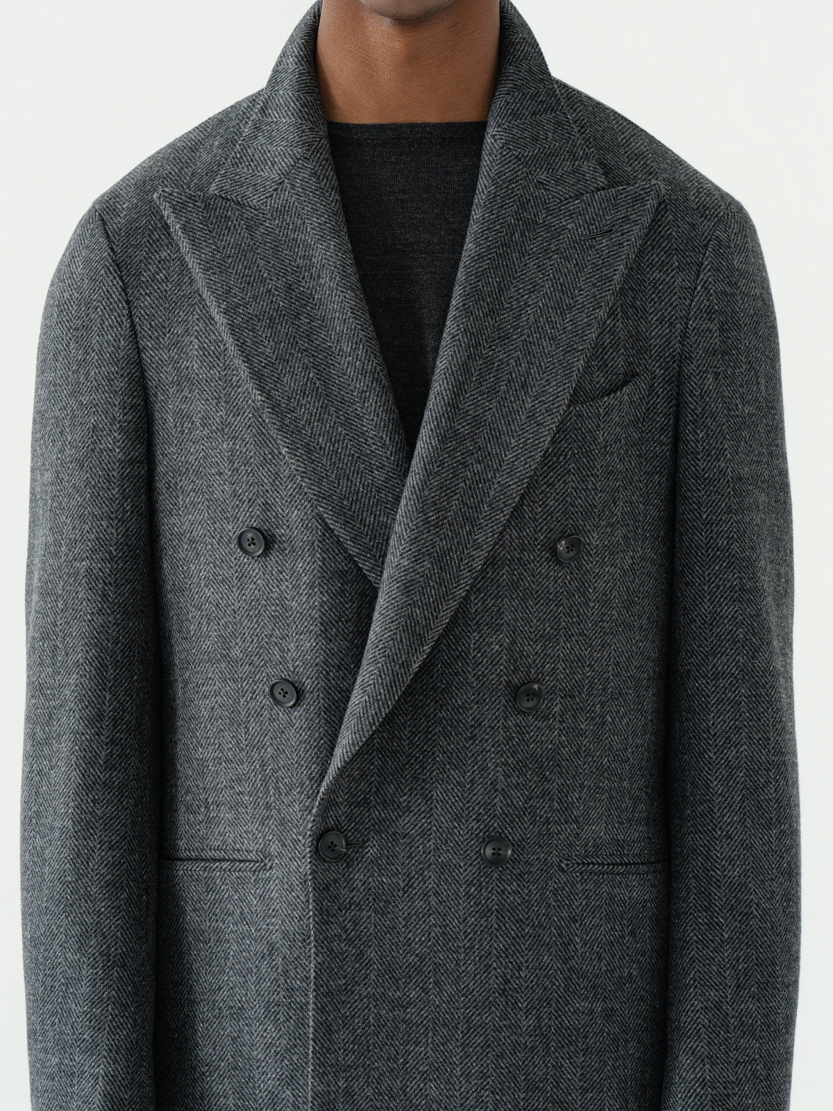 Charcoal Herringbone Wool Cashmere Jacket (Casual Fit)
