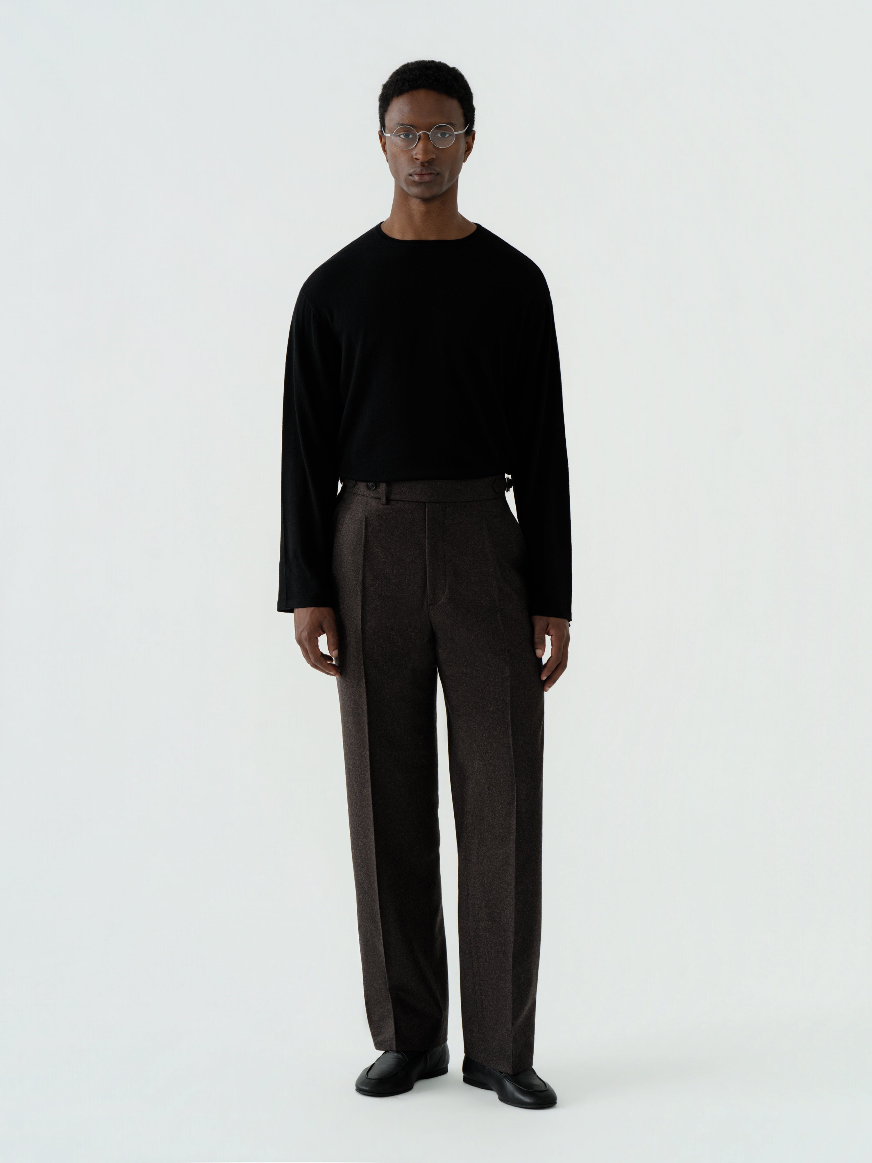 Brown Flannel Wool Trousers (Wide Fit)
