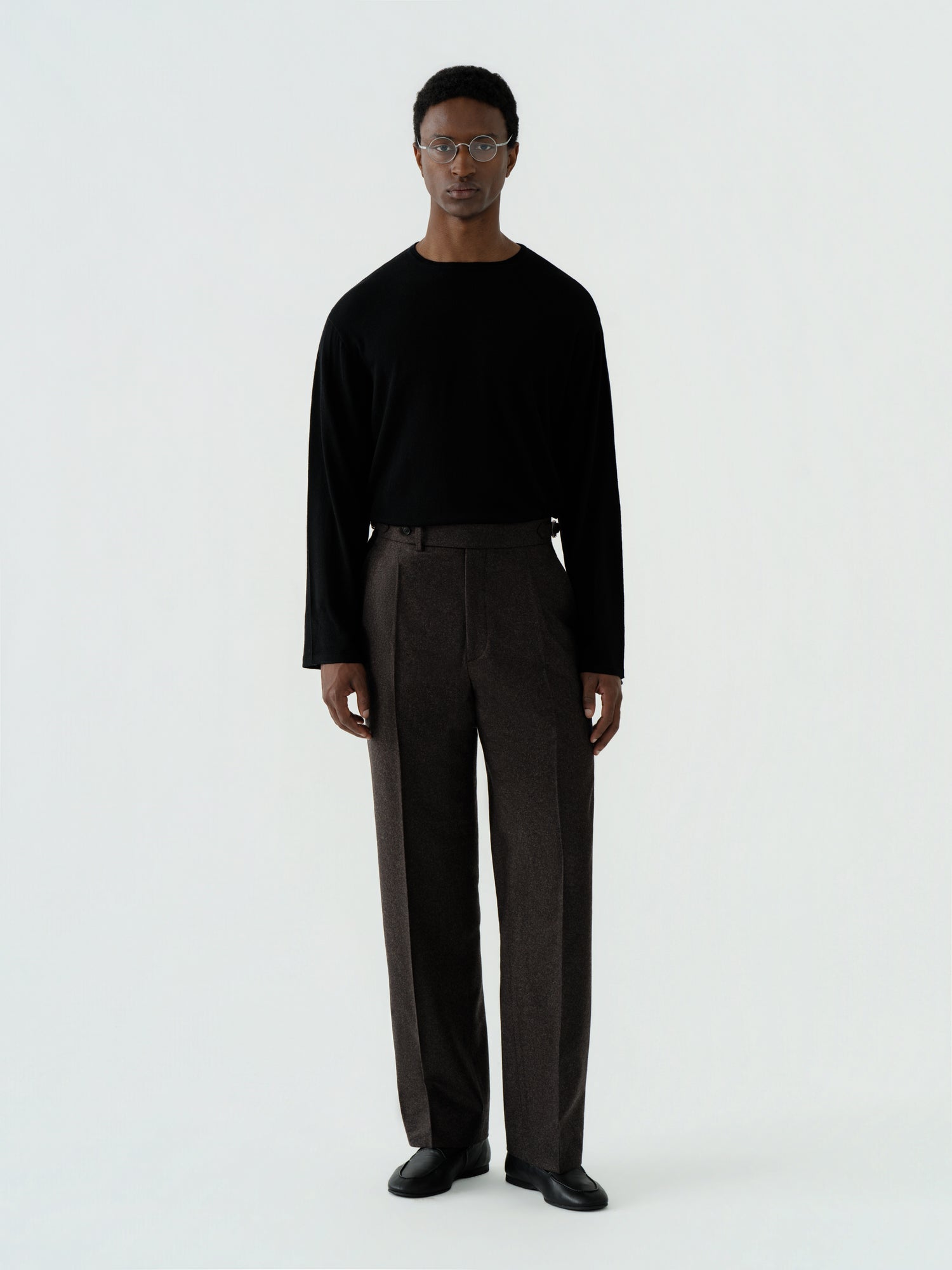 Brown Flannel Wool Trousers (Wide Fit)