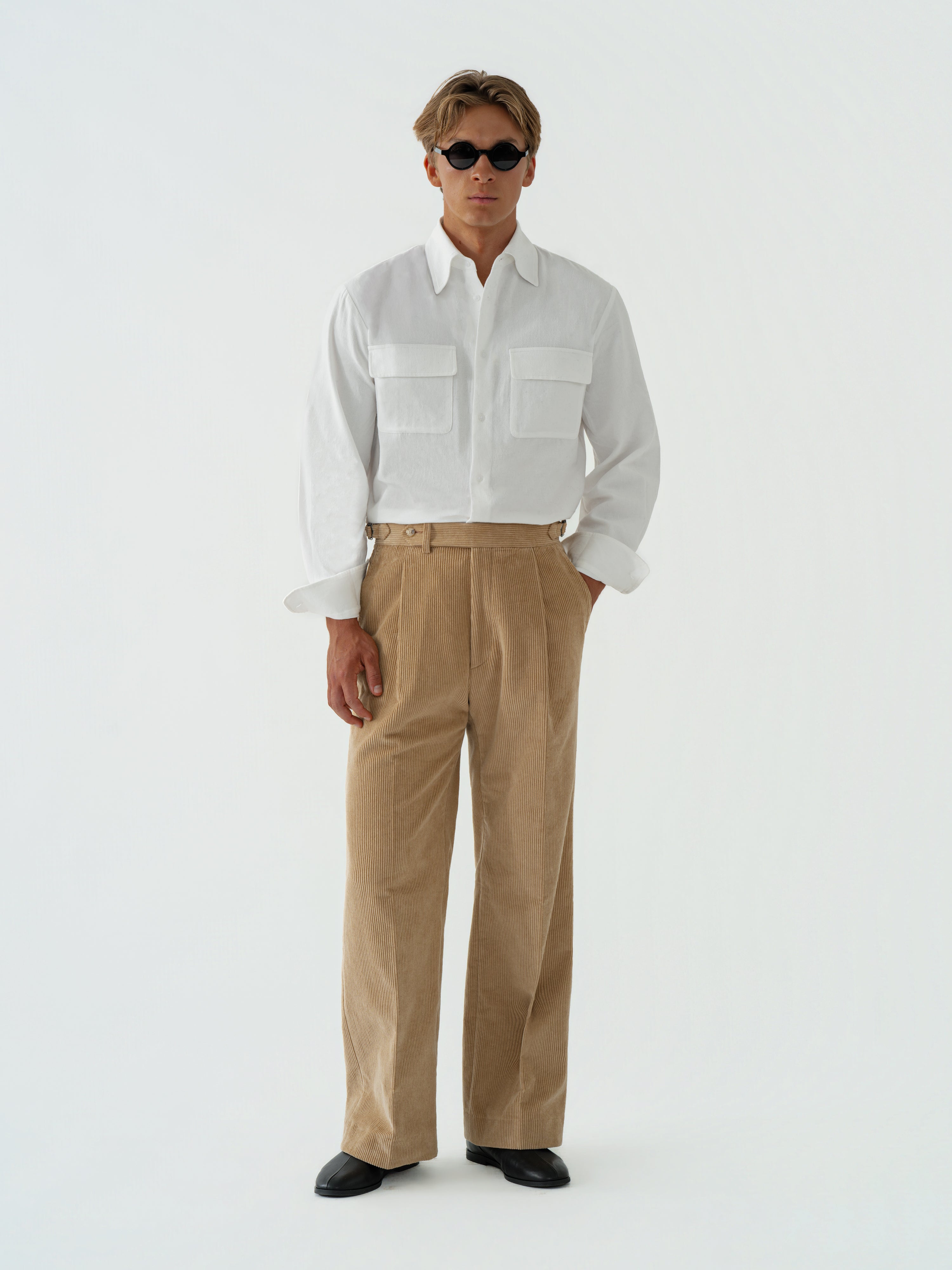 Fawn Cotton Corduroy Trousers (Extra Wide Fit)