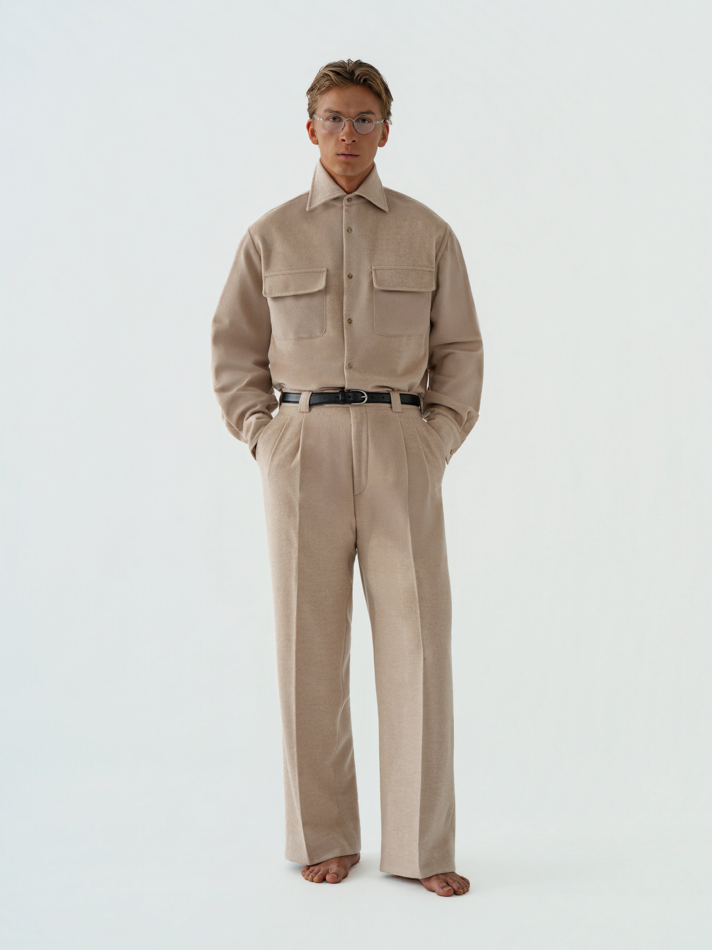 Cream Wool Cashmere Silk Trousers (Extra Wide Fit)