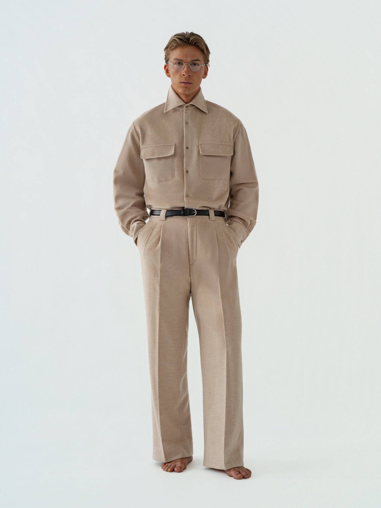 Cream Wool Cashmere Silk Trousers (Extra Wide Fit)