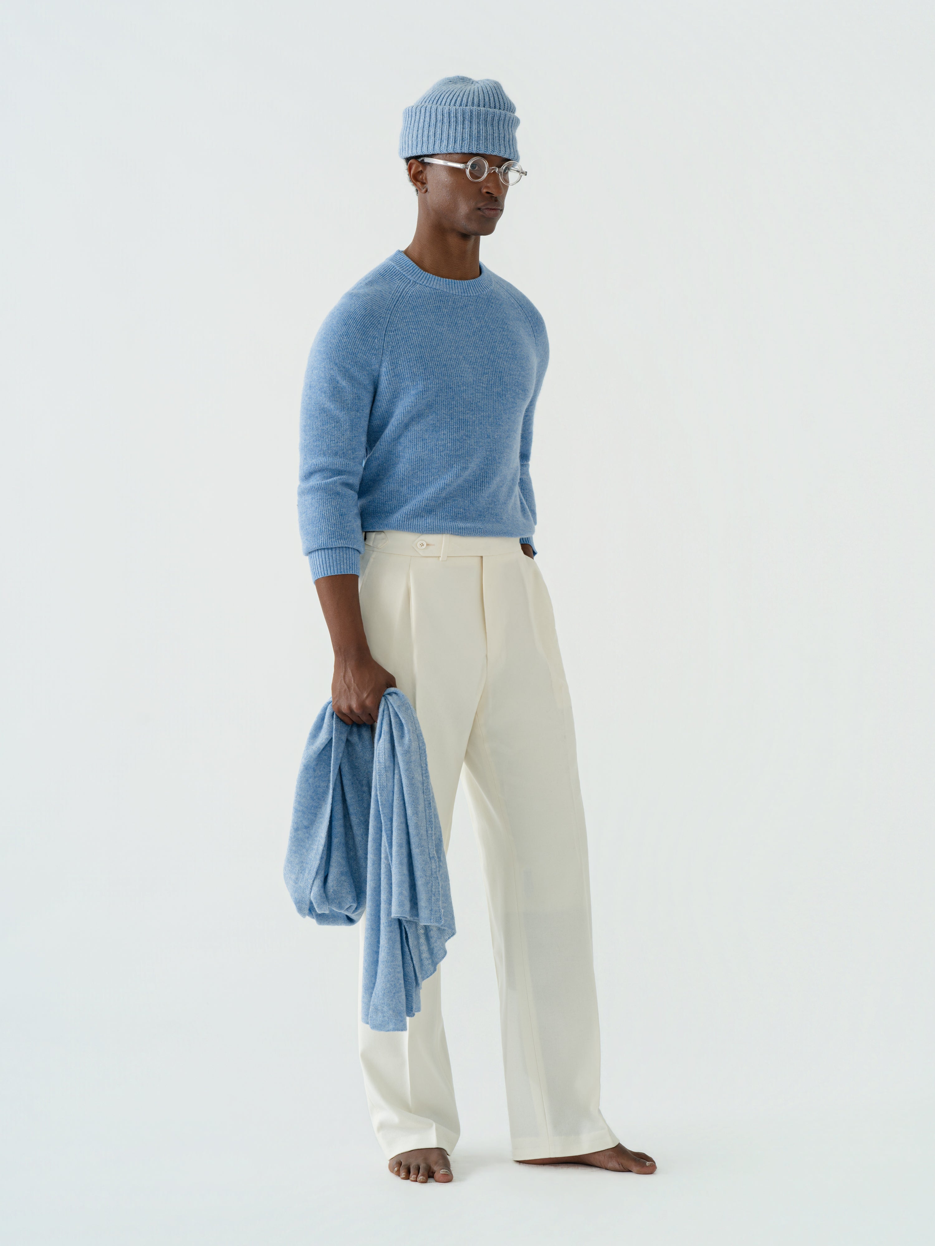 Ivory Flannel Wool Trousers (Wide Fit)