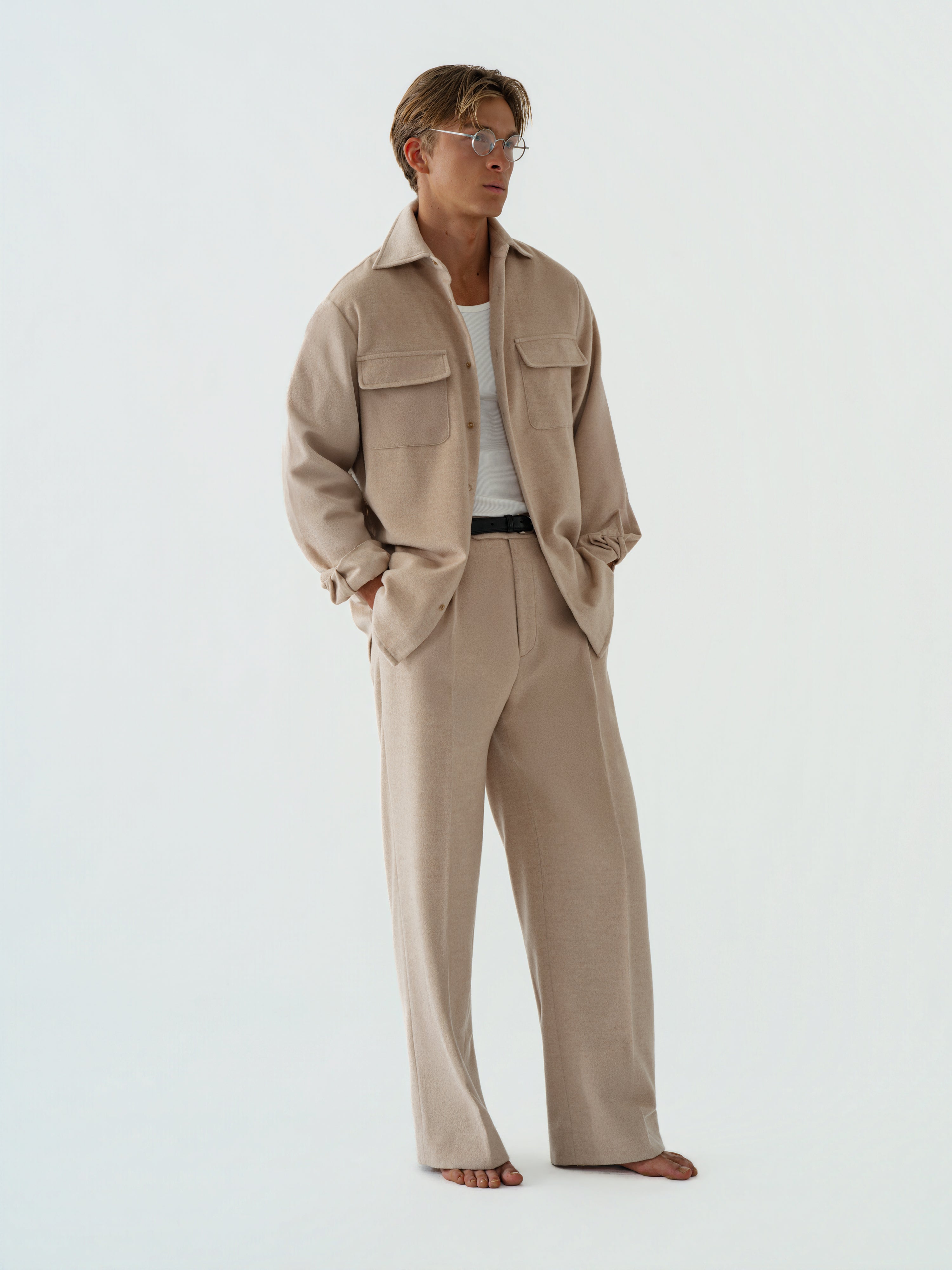Cream Wool Cashmere Silk Shirt