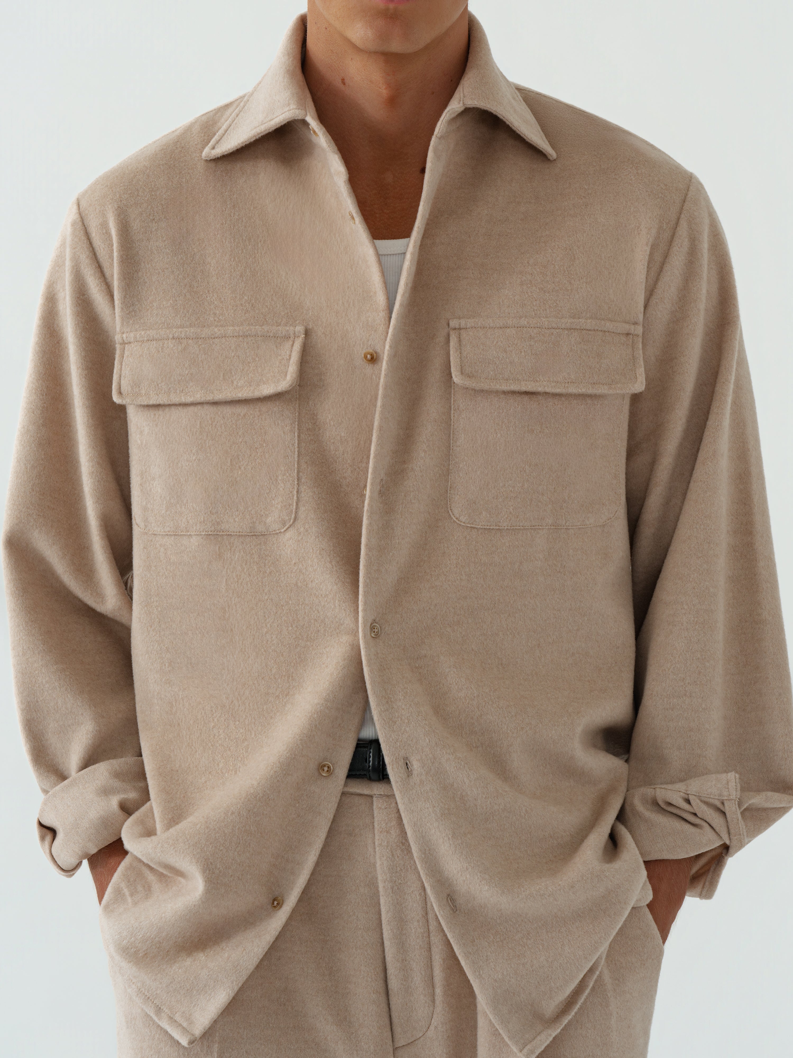 Cream Wool Cashmere Silk Shirt