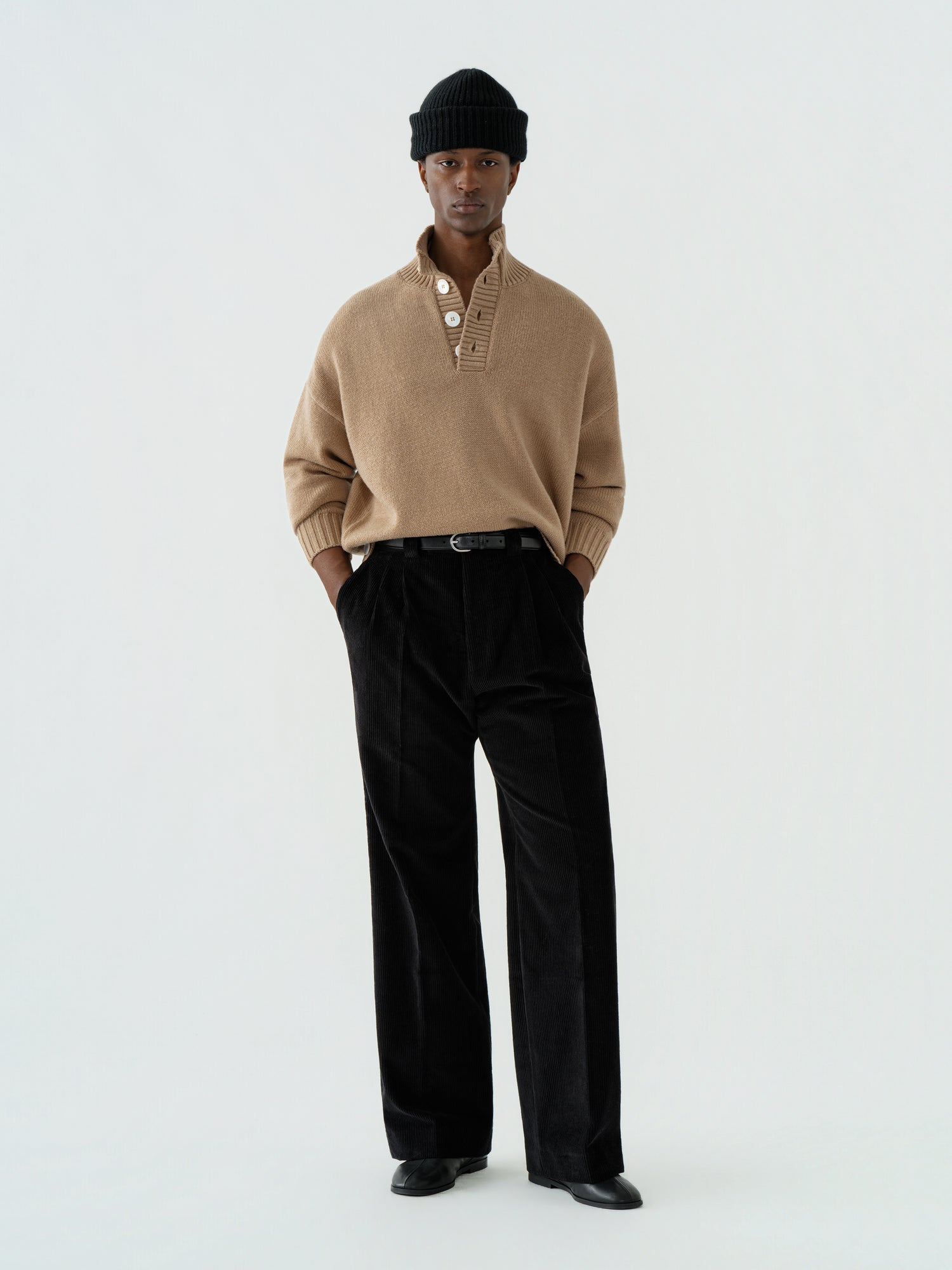 Black Cotton Corduroy Trousers (Extra Wide Fit)