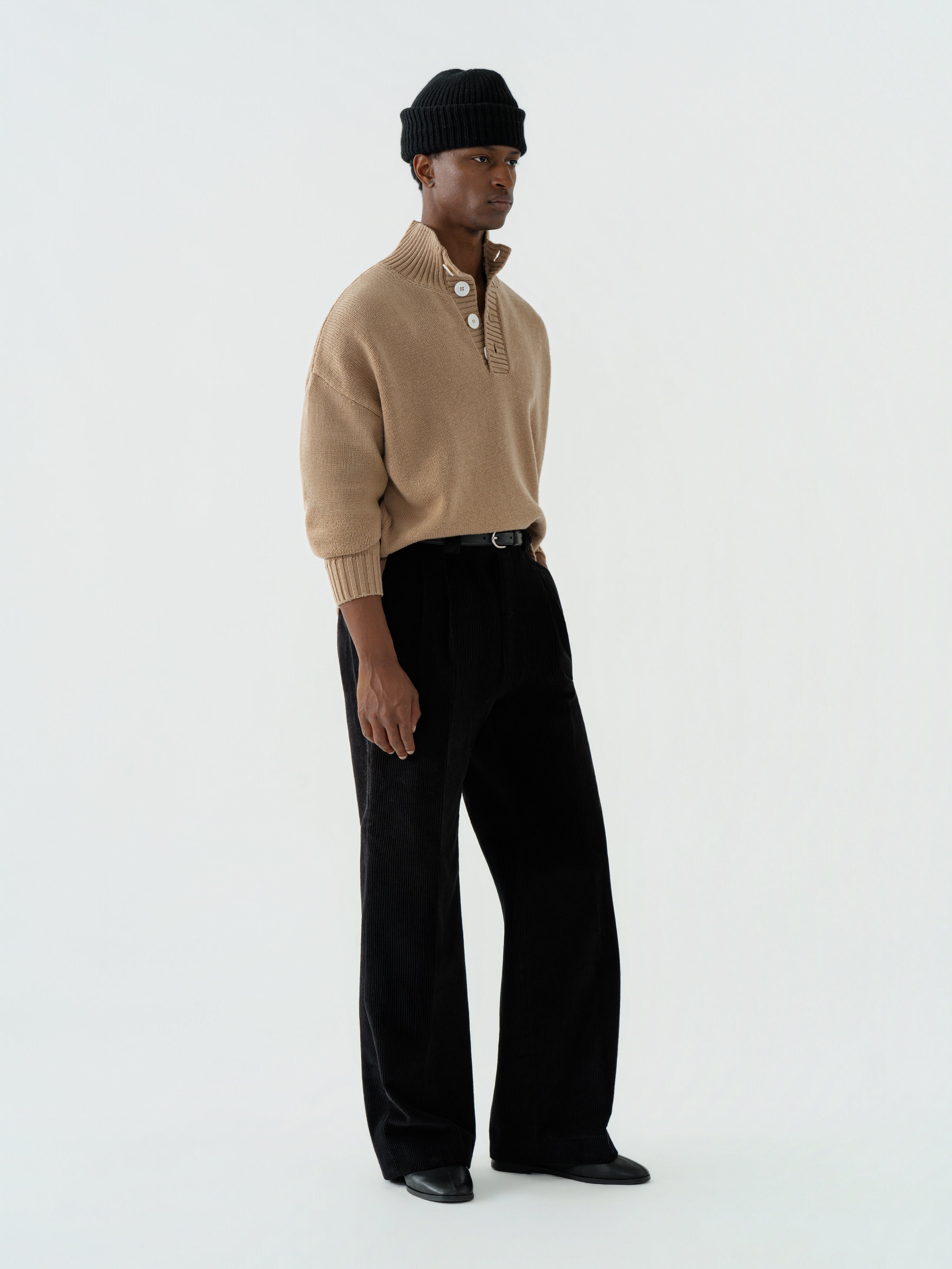 Black Cotton Corduroy Trousers (Extra Wide Fit)