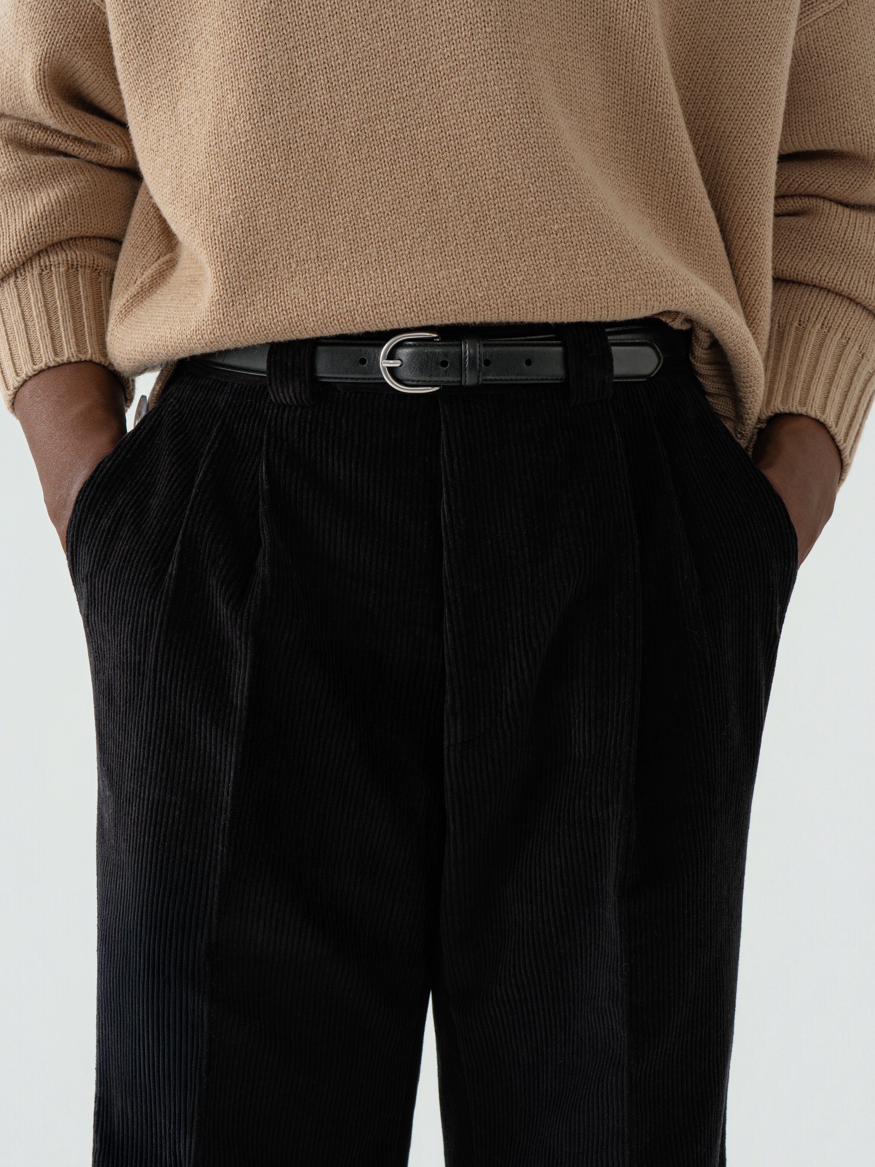 Black Cotton Corduroy Trousers (Extra Wide Fit)