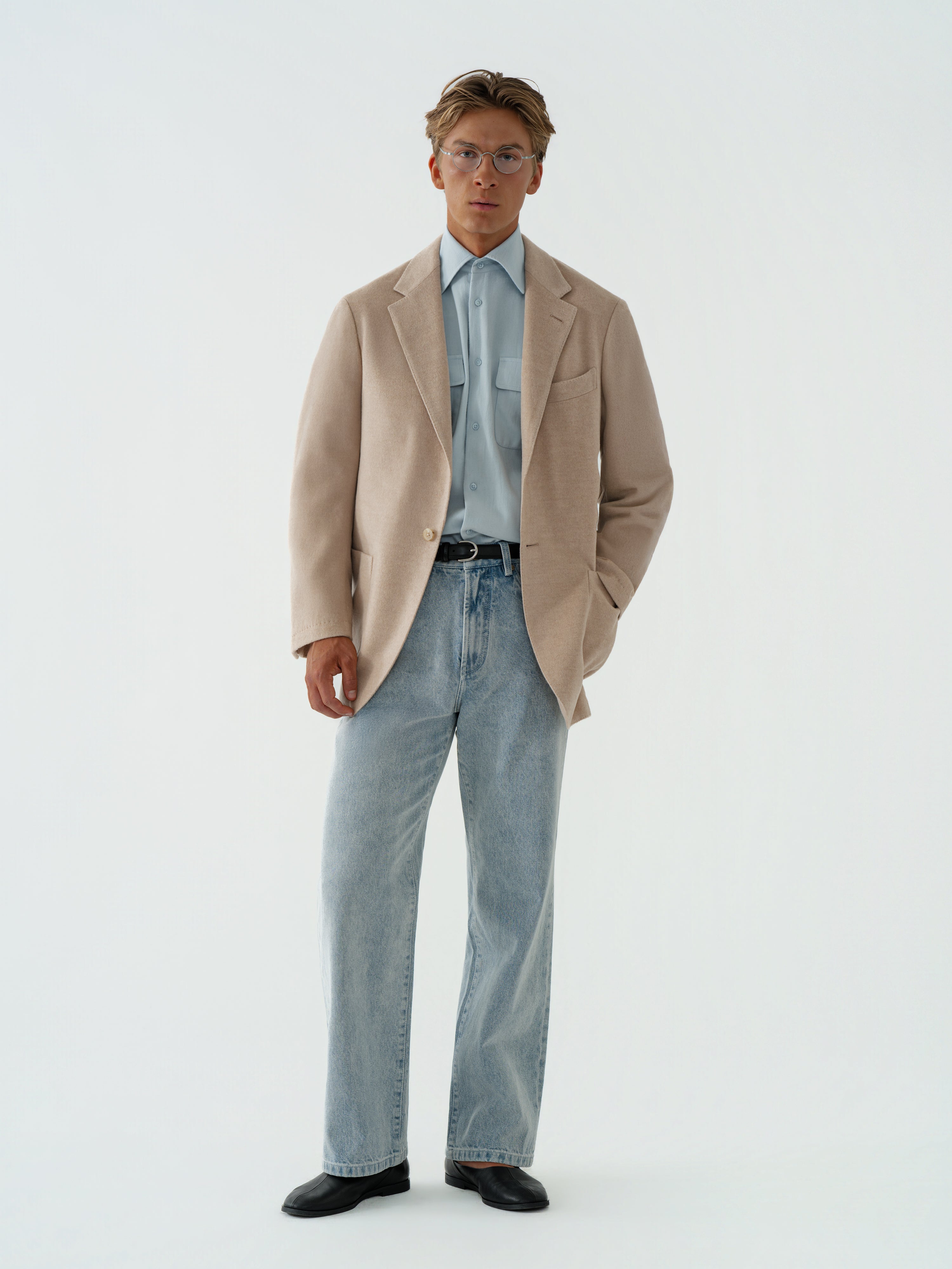 Cream Wool Cashmere Silk Jacket (Casual Fit)