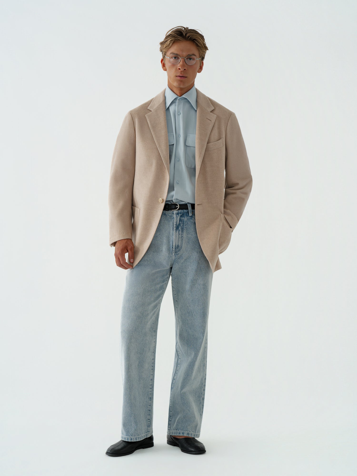 Cream Wool Cashmere Silk Jacket (Casual Fit)
