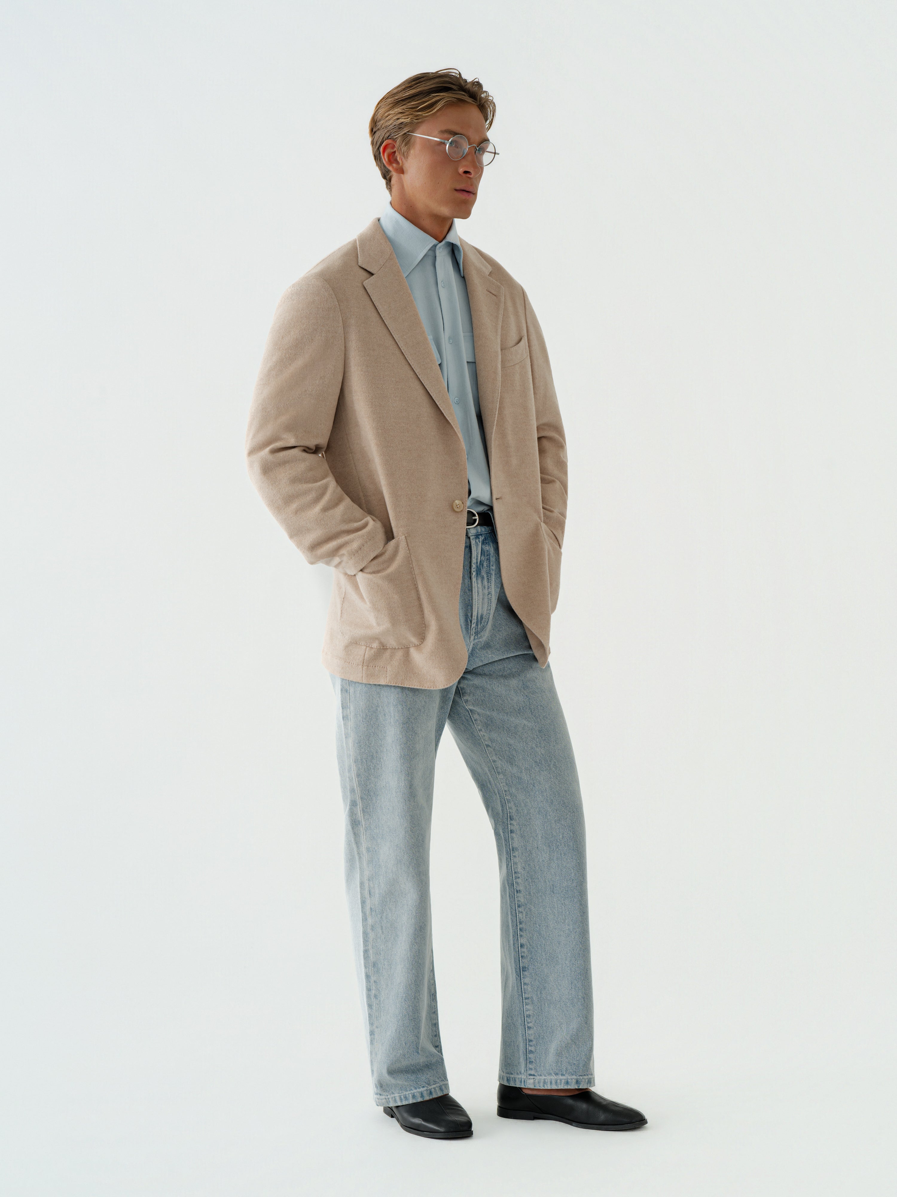Cream Wool Cashmere Silk Jacket (Casual Fit)