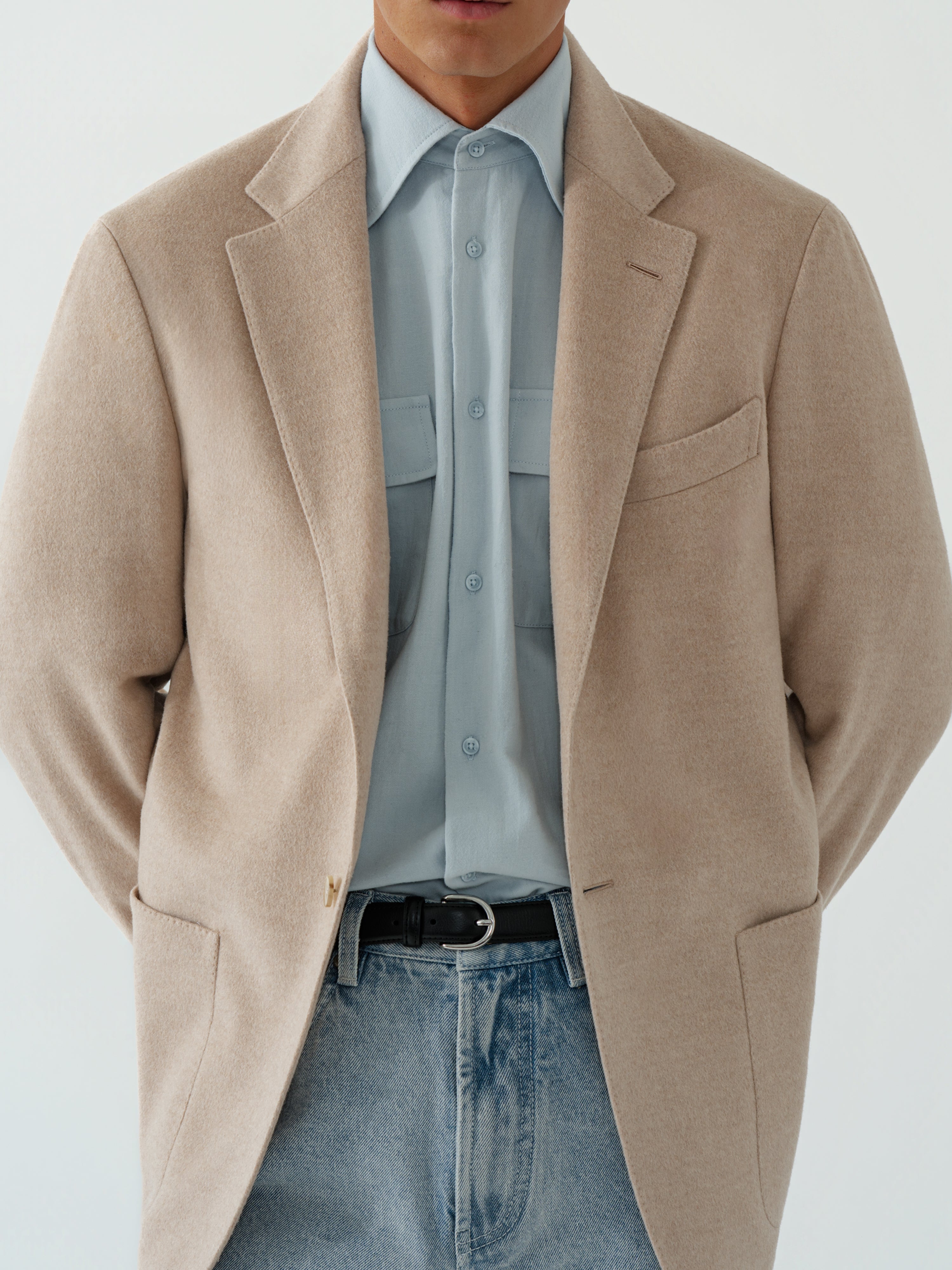 Cream Wool Cashmere Silk Jacket (Casual Fit)