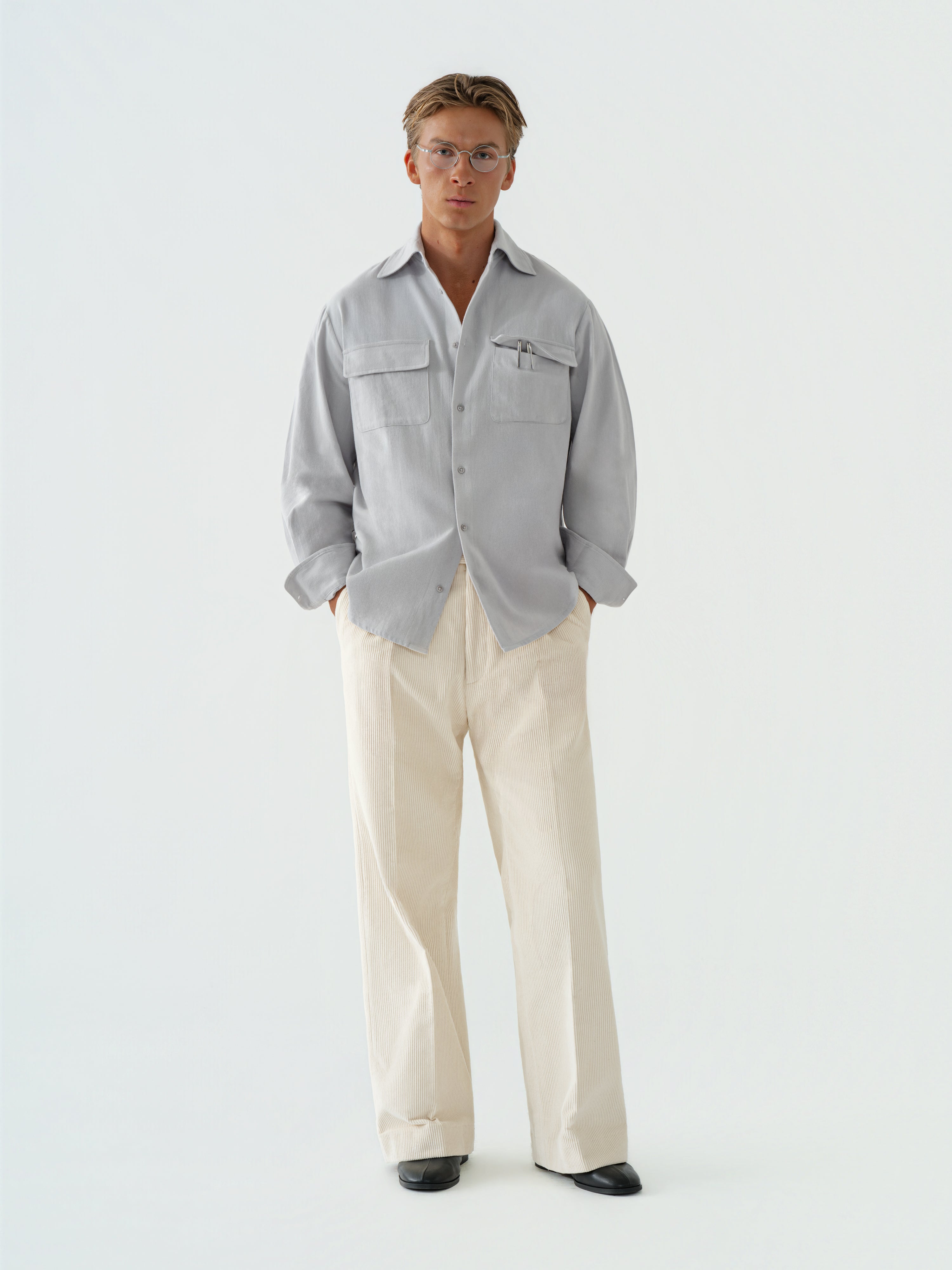 Icy Grey Cotton Flannel Shirt