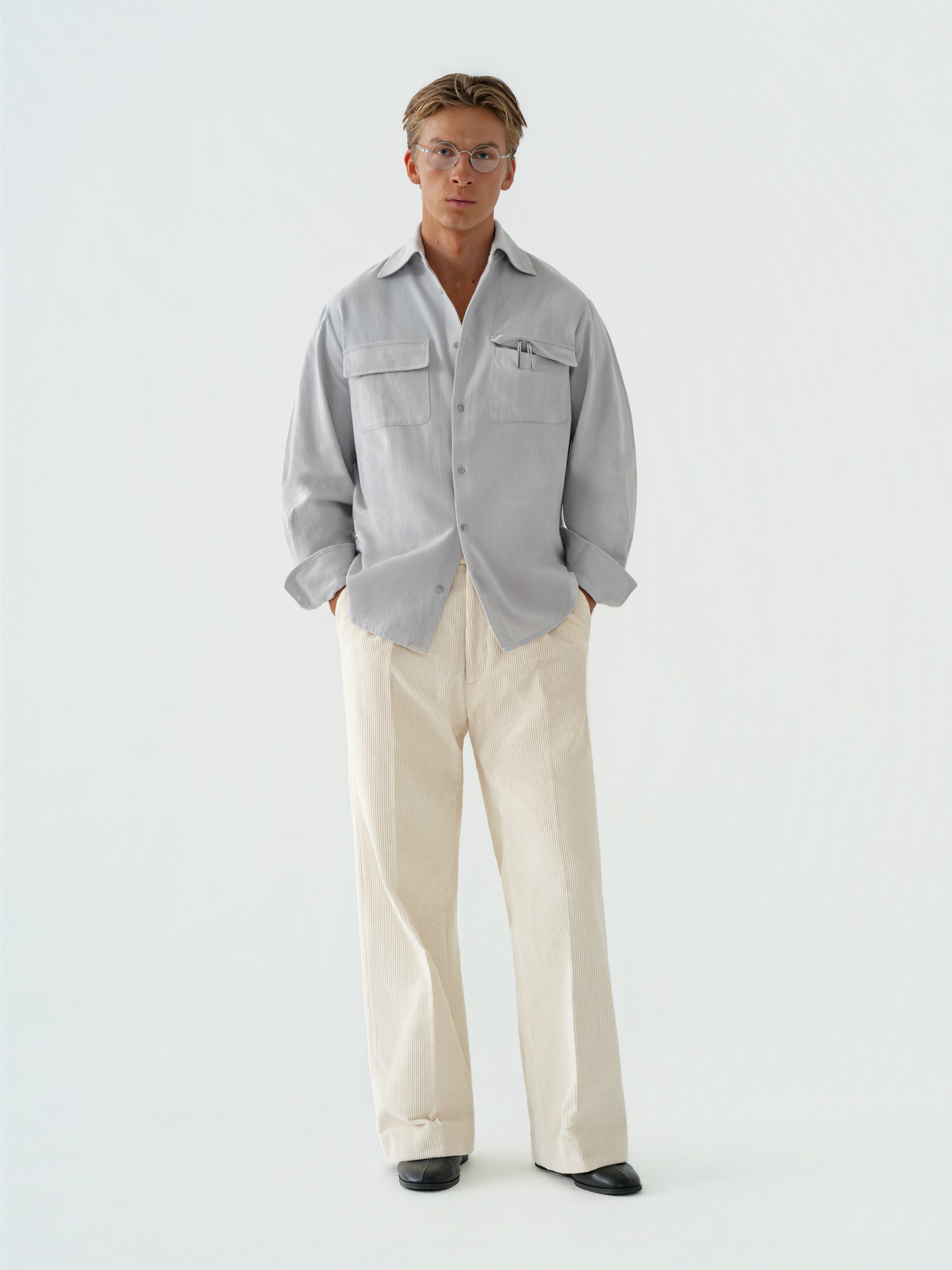 Icy Grey Cotton Flannel Shirt