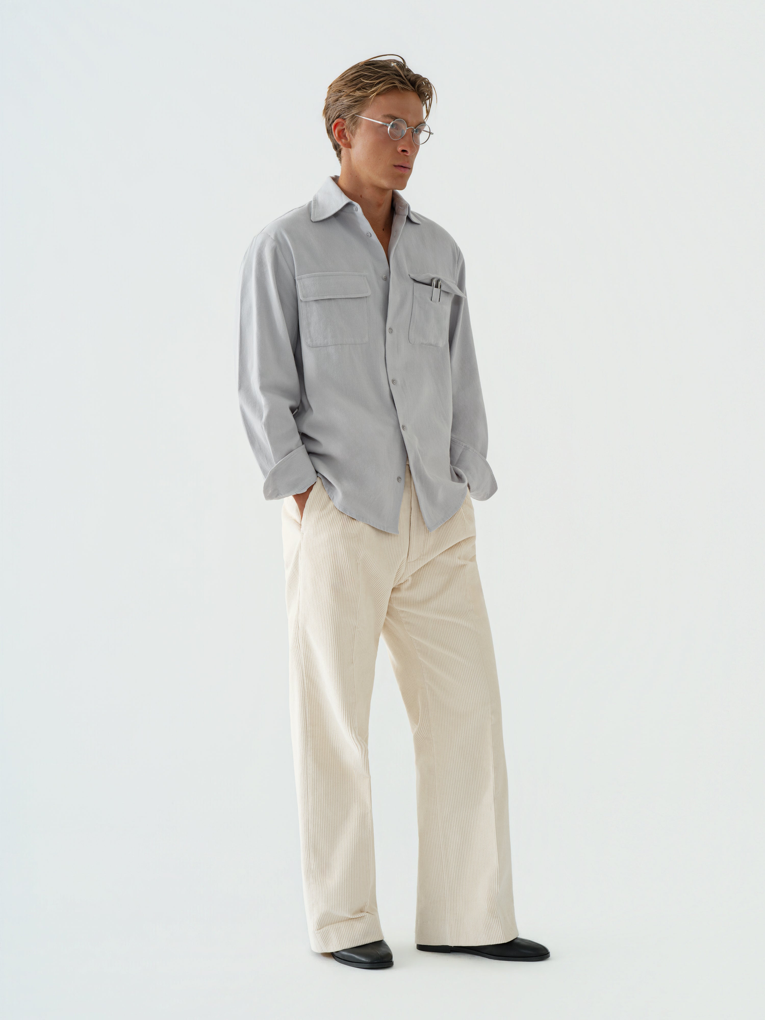 Icy Grey Cotton Flannel Shirt