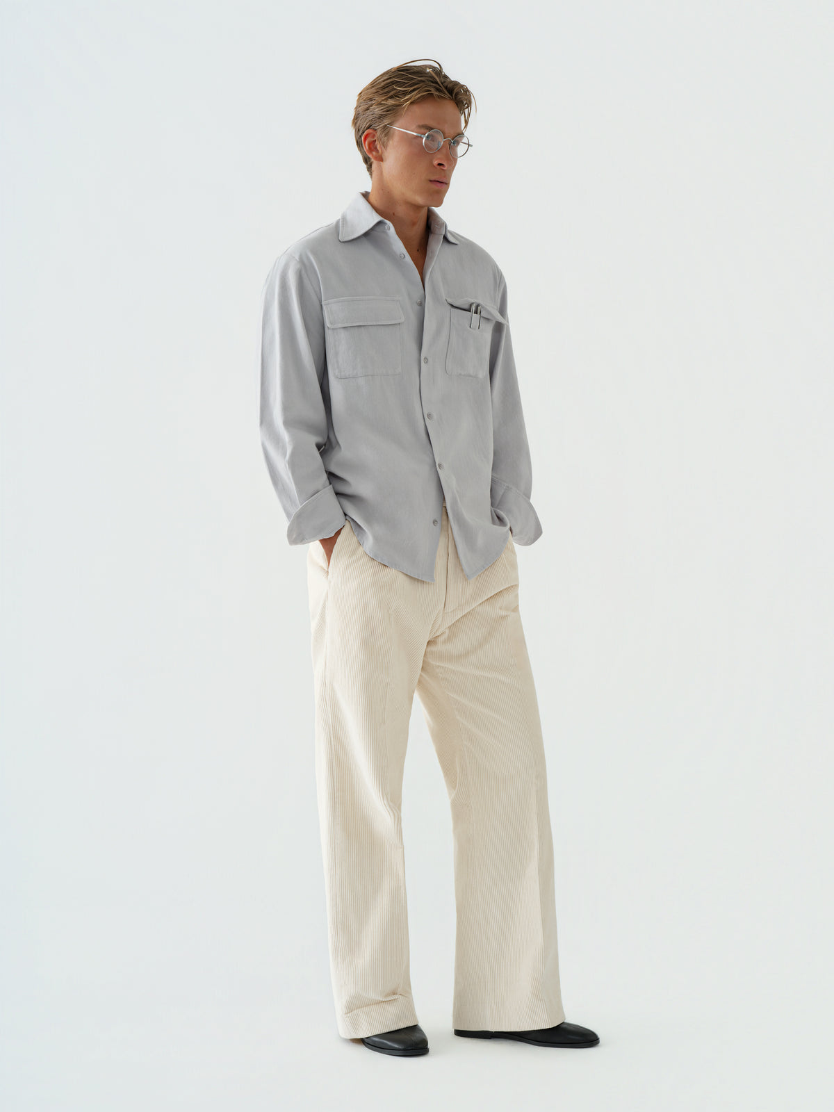Icy Grey Cotton Flannel Shirt