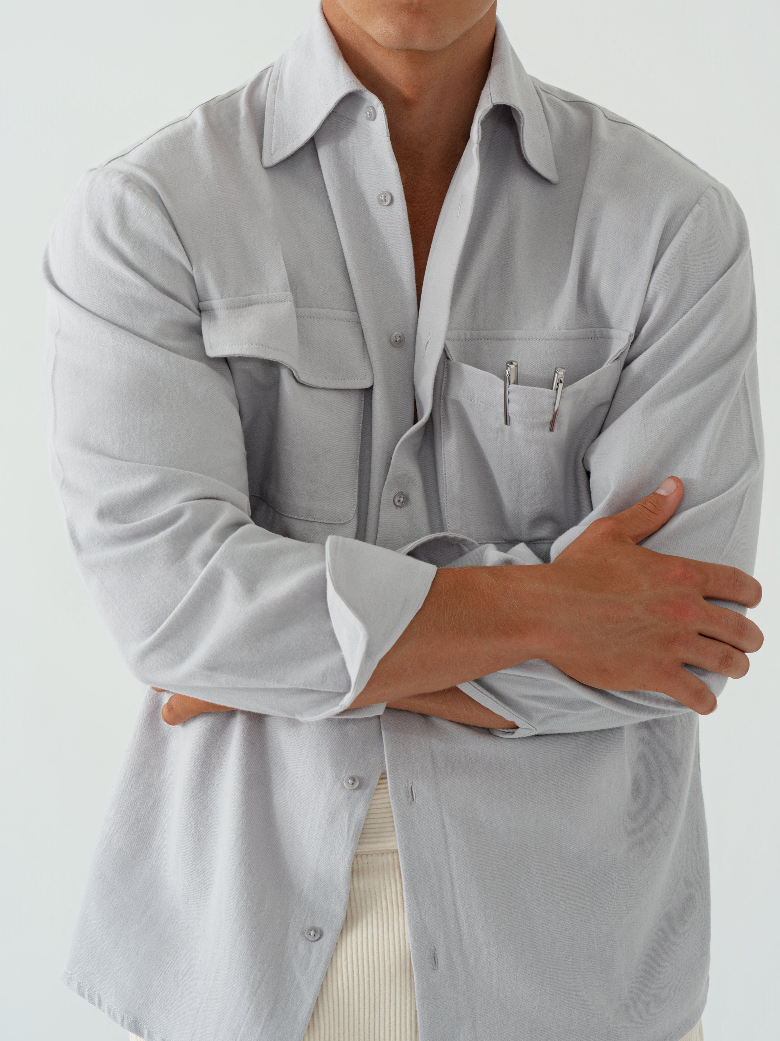Icy Grey Cotton Flannel Shirt