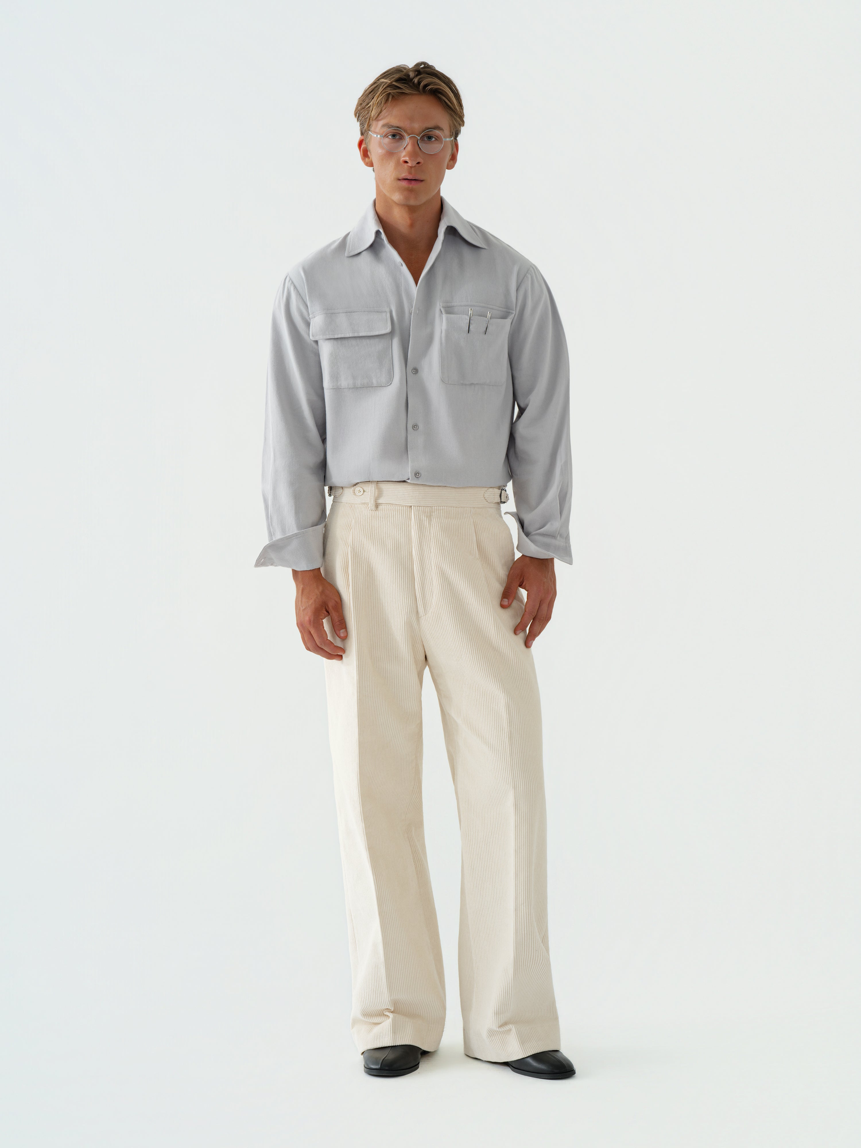 Ivory Cotton Corduroy Trousers (Extra Wide Fit)