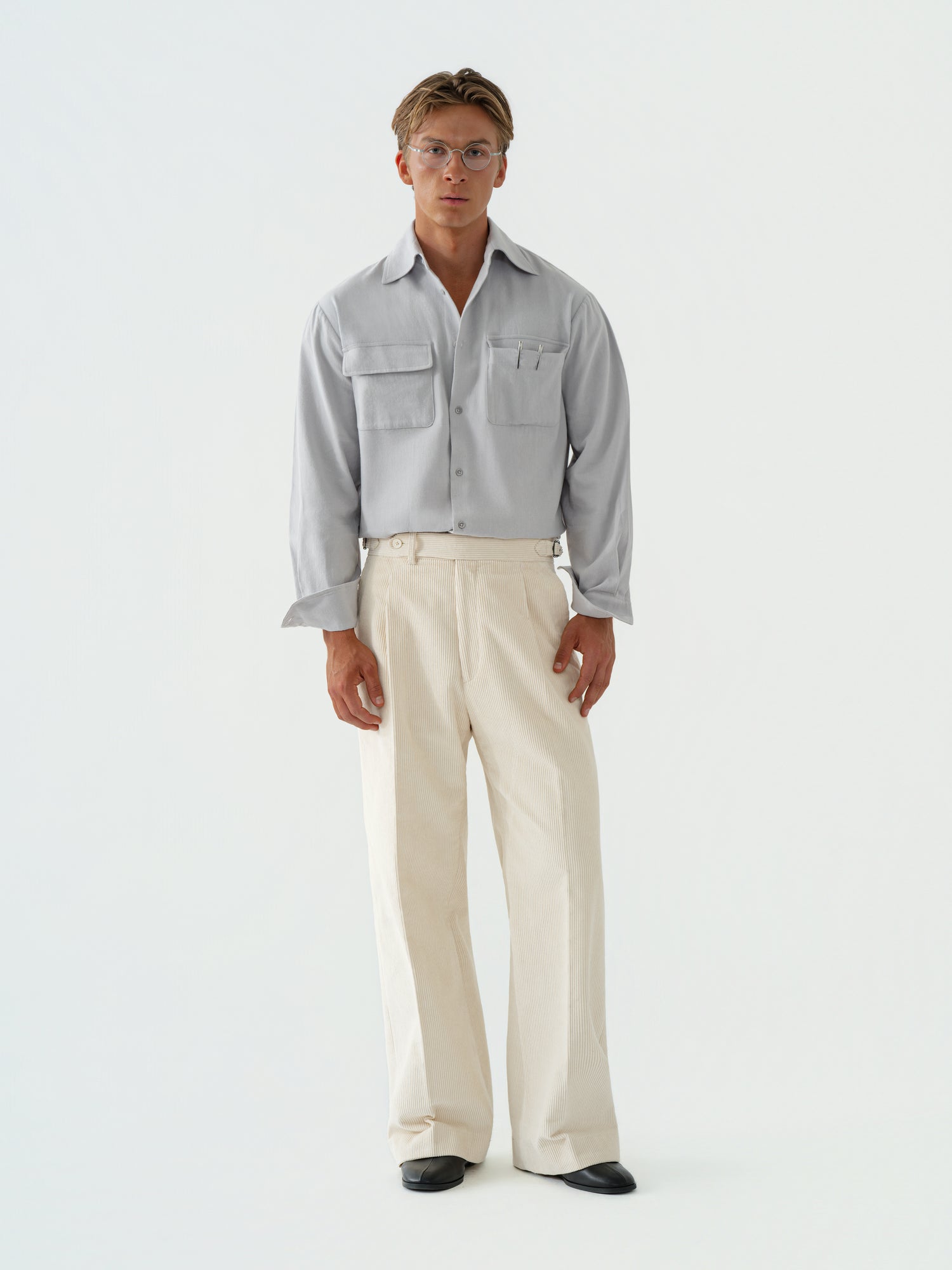 Ivory Cotton Corduroy Trousers (Extra Wide Fit)