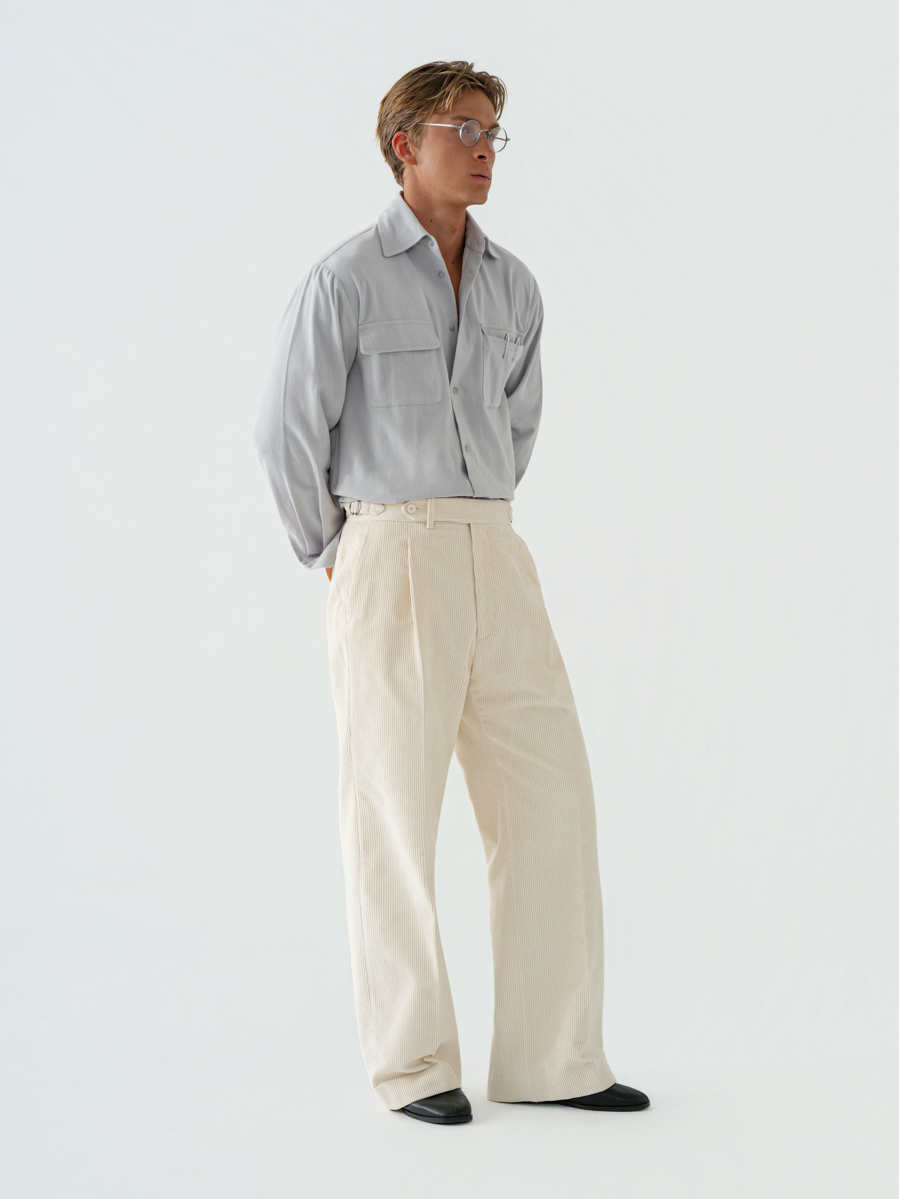 Ivory Cotton Corduroy Trousers (Extra Wide Fit)