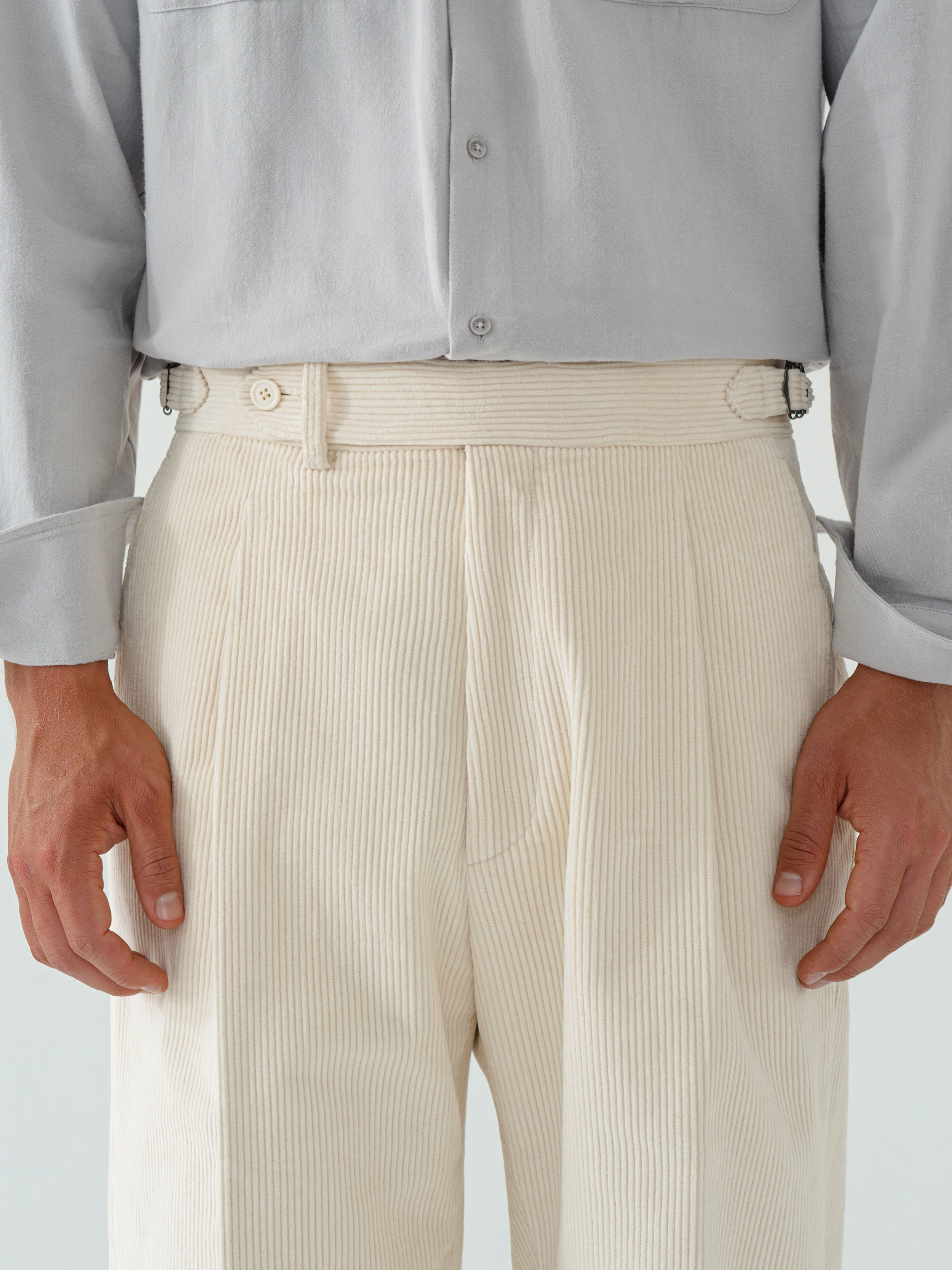 Ivory Cotton Corduroy Trousers (Extra Wide Fit)