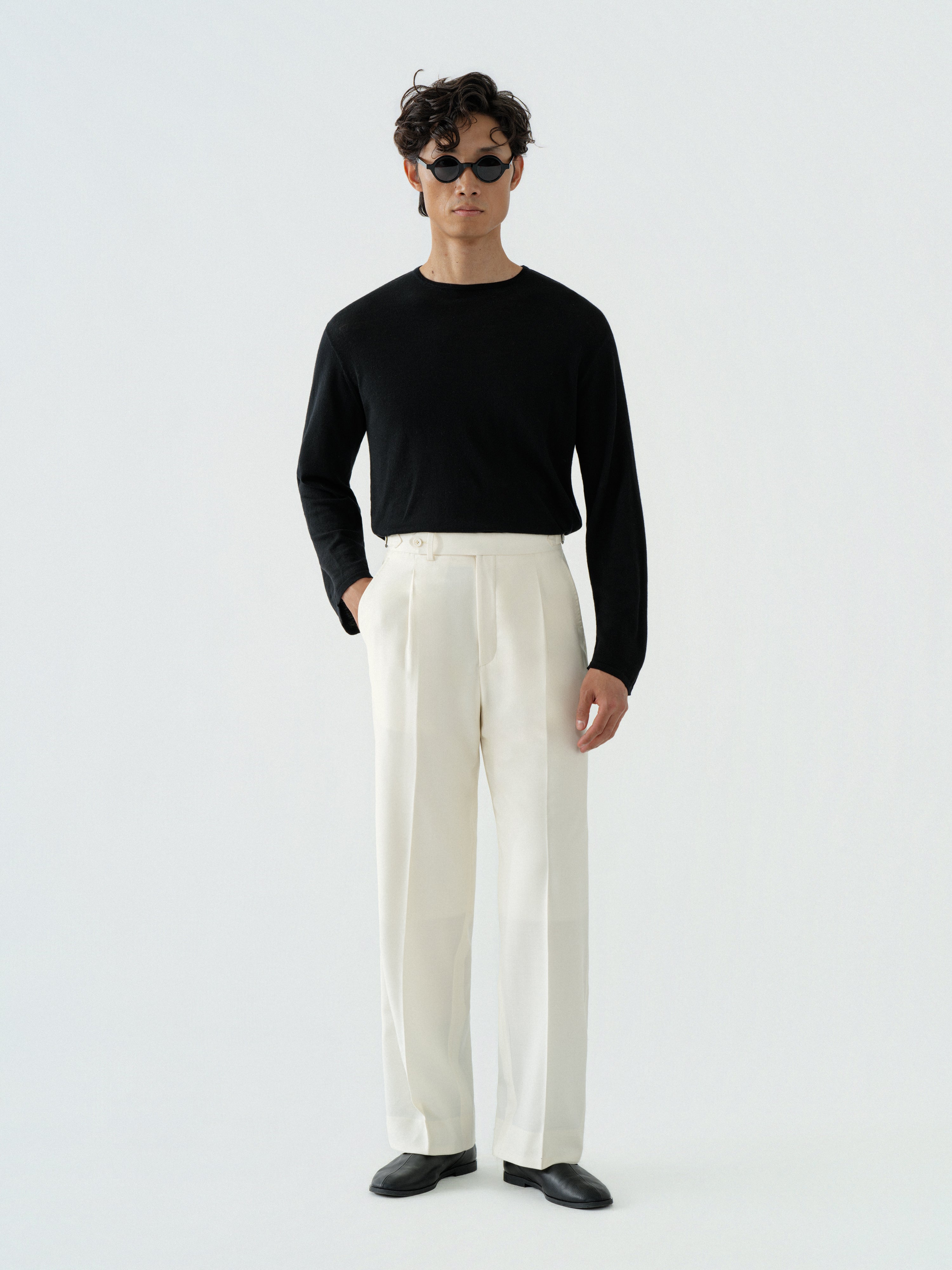 Bone White Wool Trousers (Wide Fit)