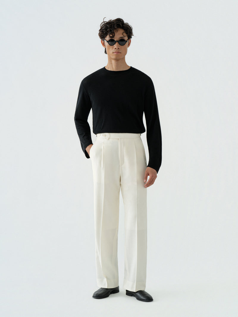 Grand Le Mar - Bone White S130 Wool Oscar Trousers (Wide Fit