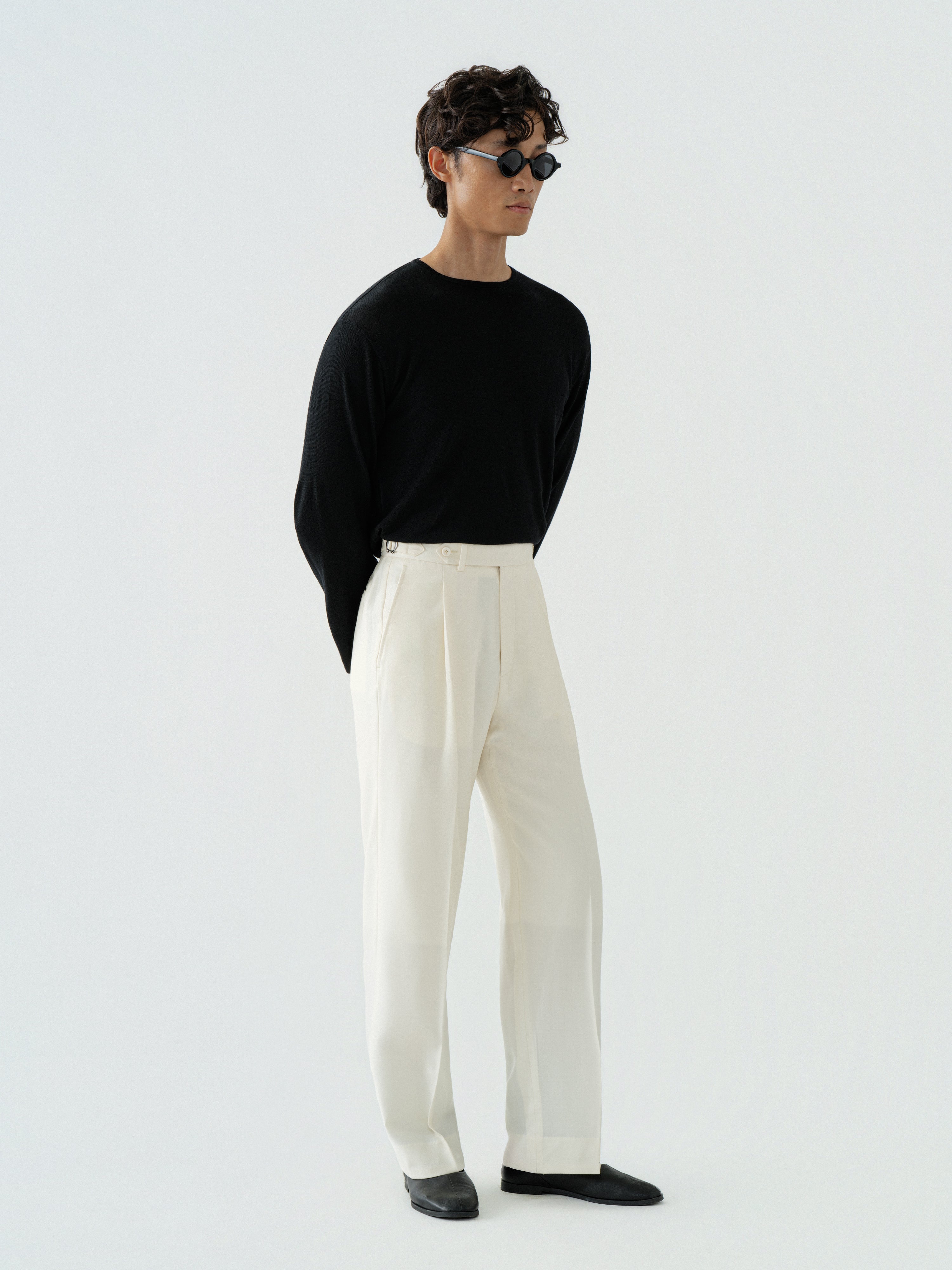 Bone White Wool Trousers (Wide Fit)