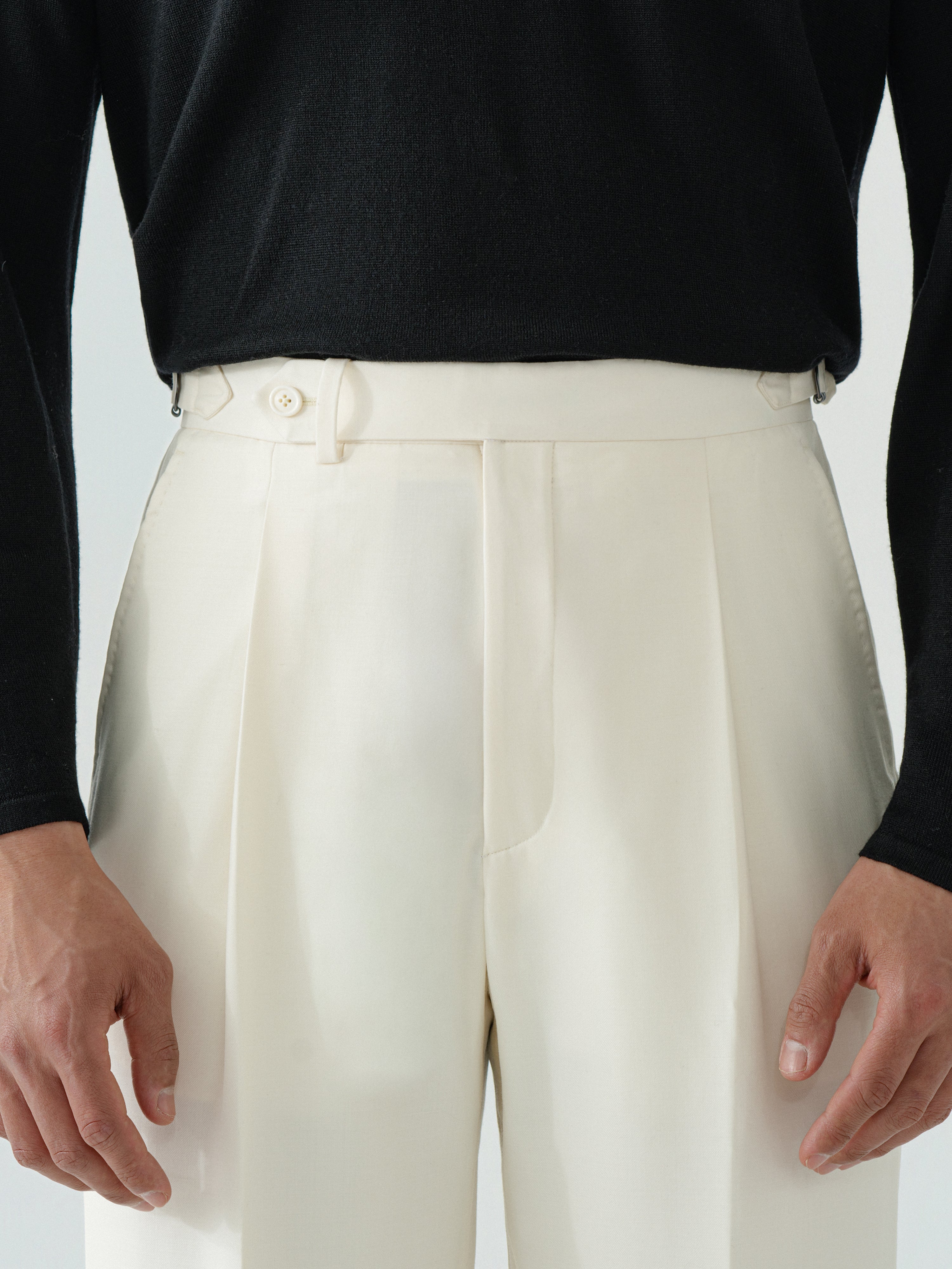 Bone White Wool Trousers (Wide Fit)