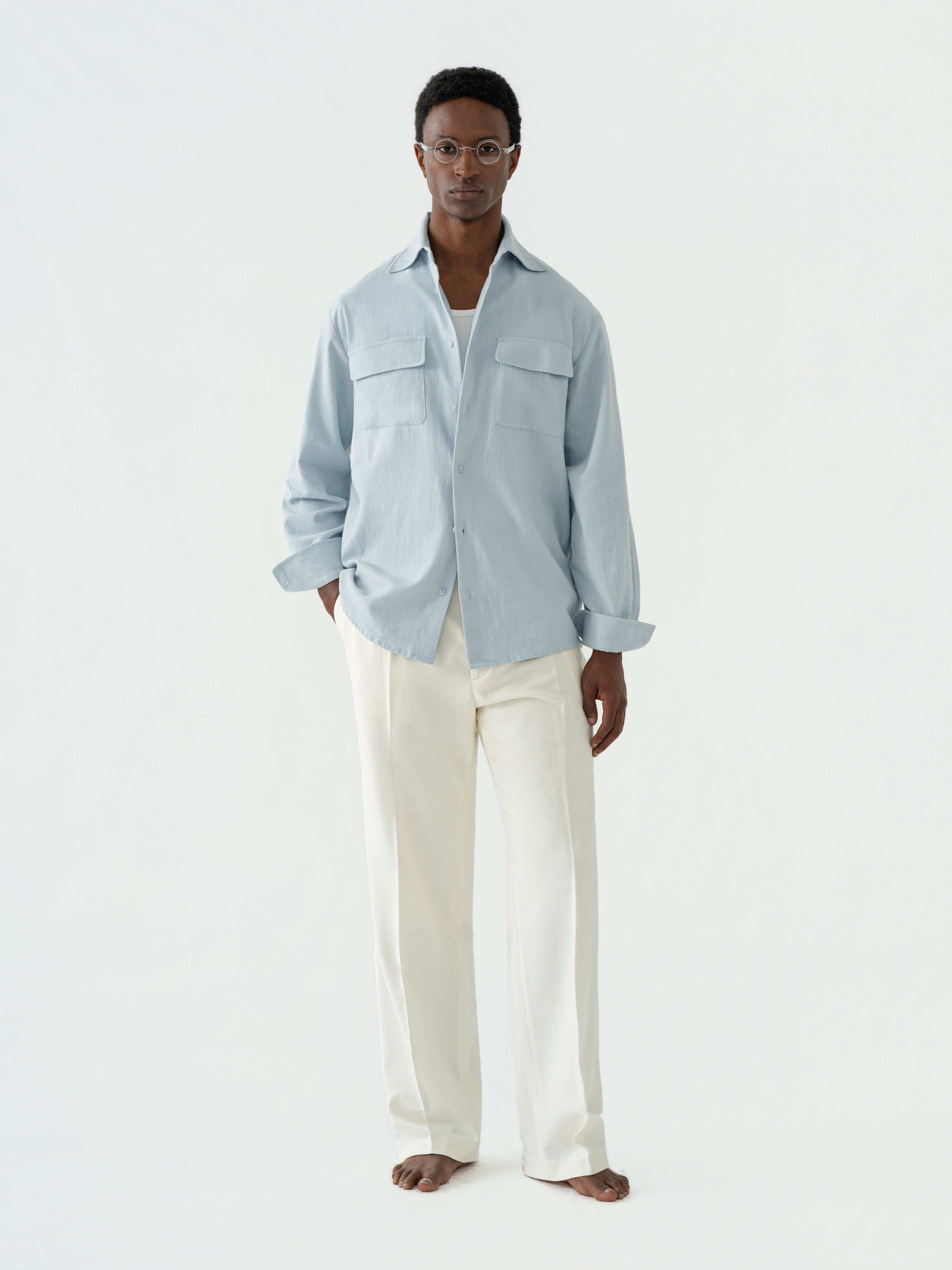 Icy Blue Cotton Flannel Shirt