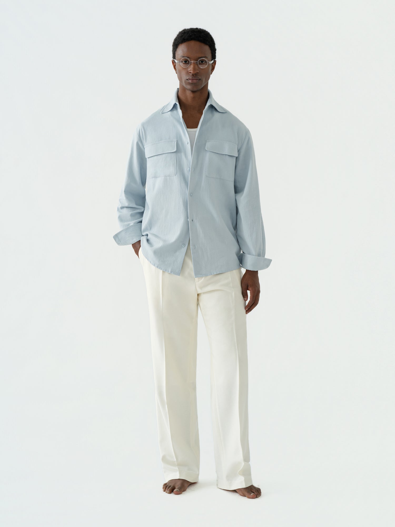 Icy Blue Cotton Flannel Shirt