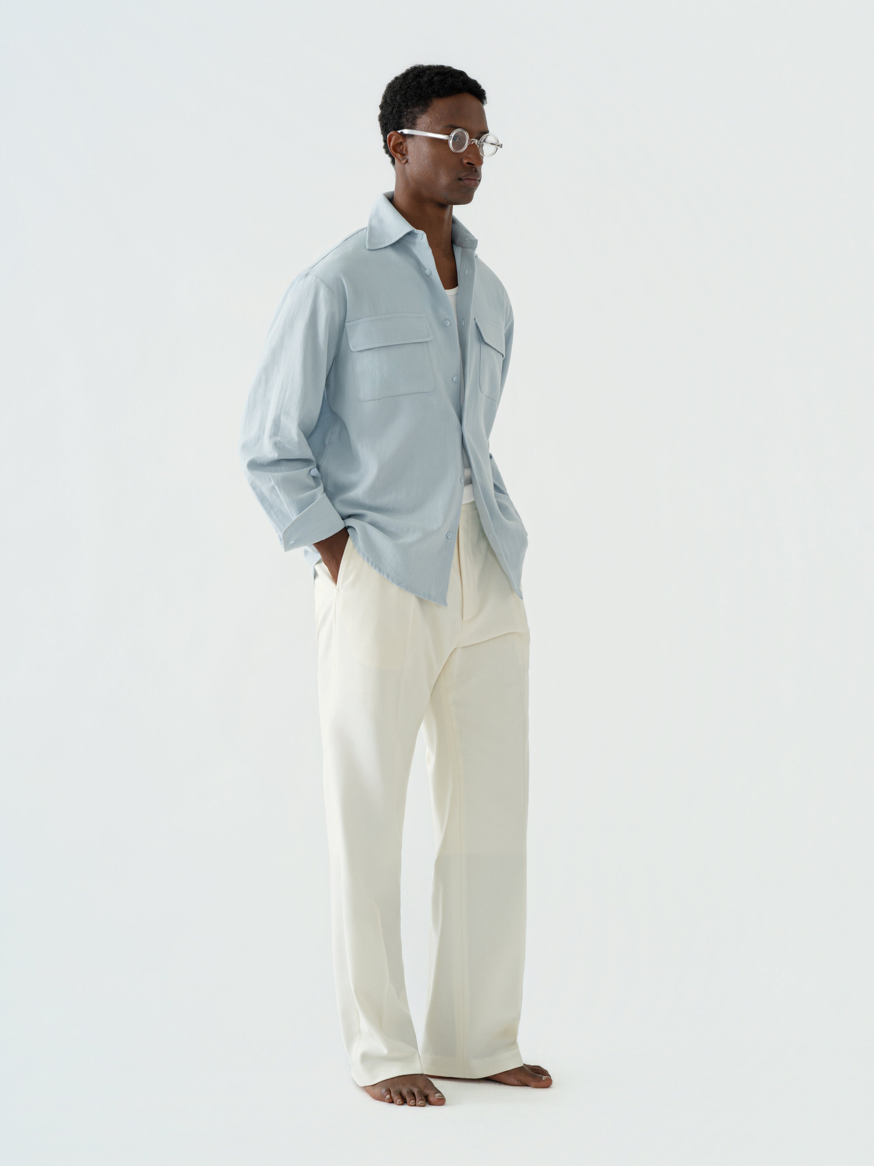Icy Blue Cotton Flannel Shirt