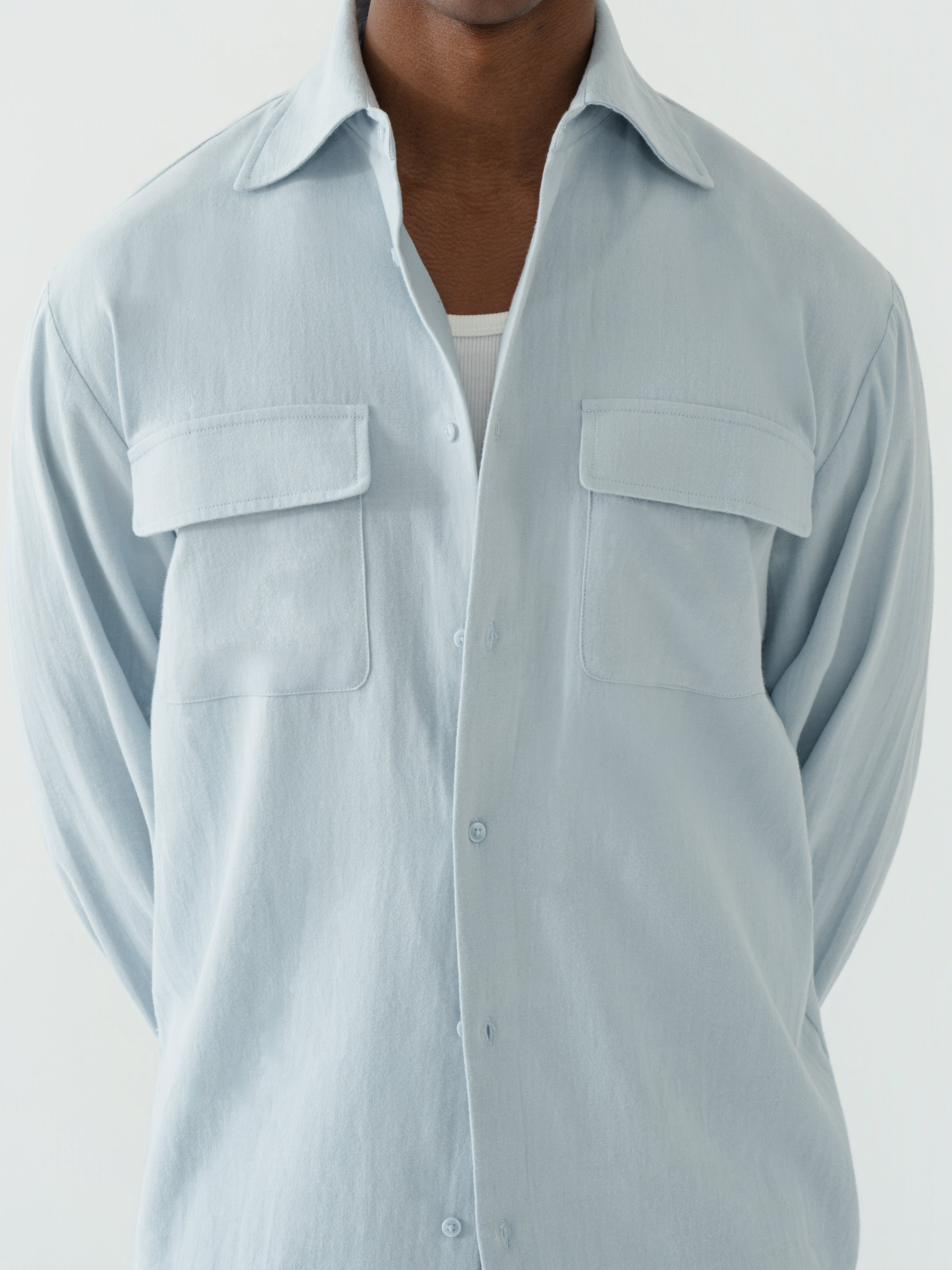 Icy Blue Cotton Flannel Shirt