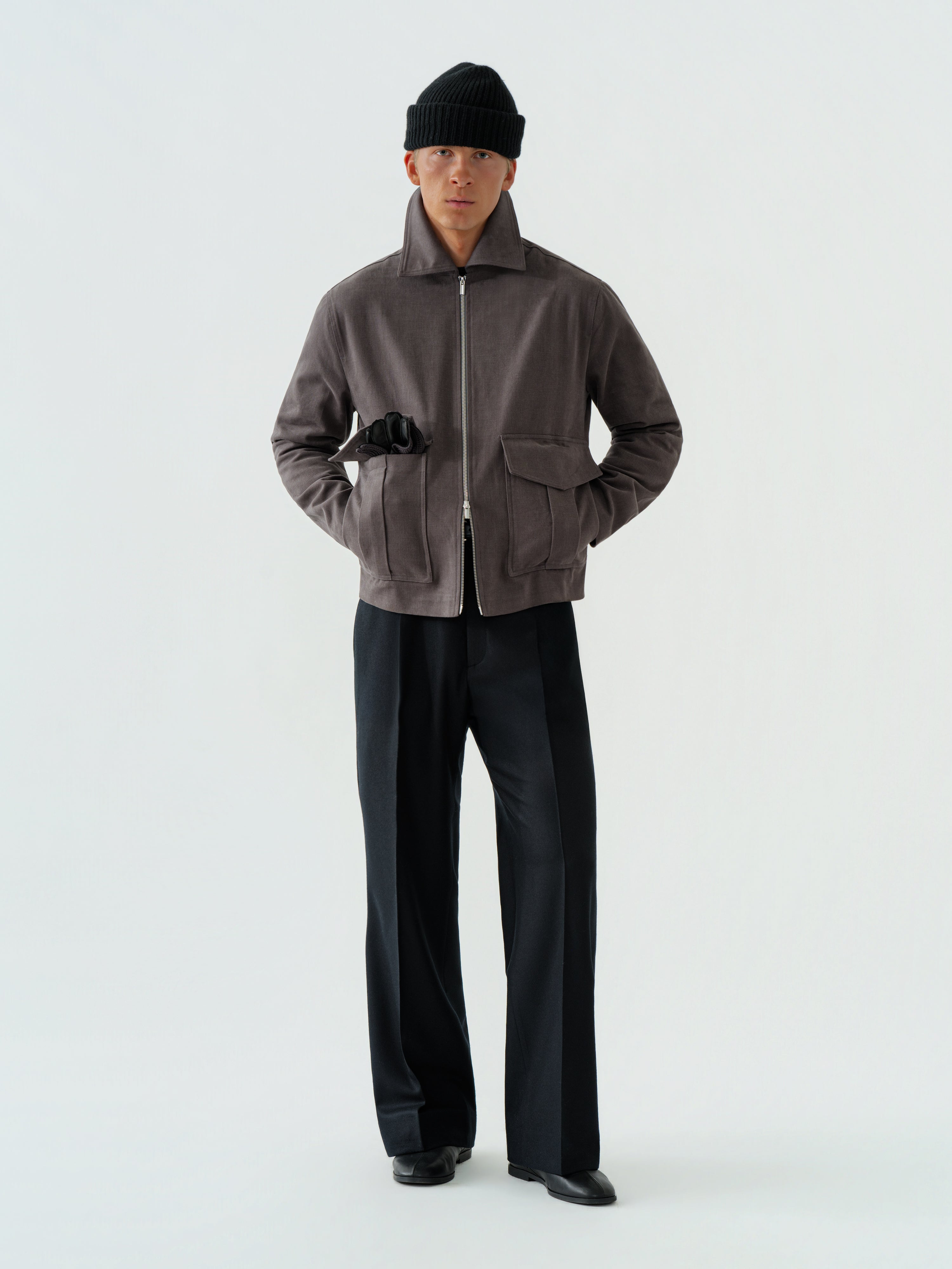 Grey Brushed Cotton Flight Jacket