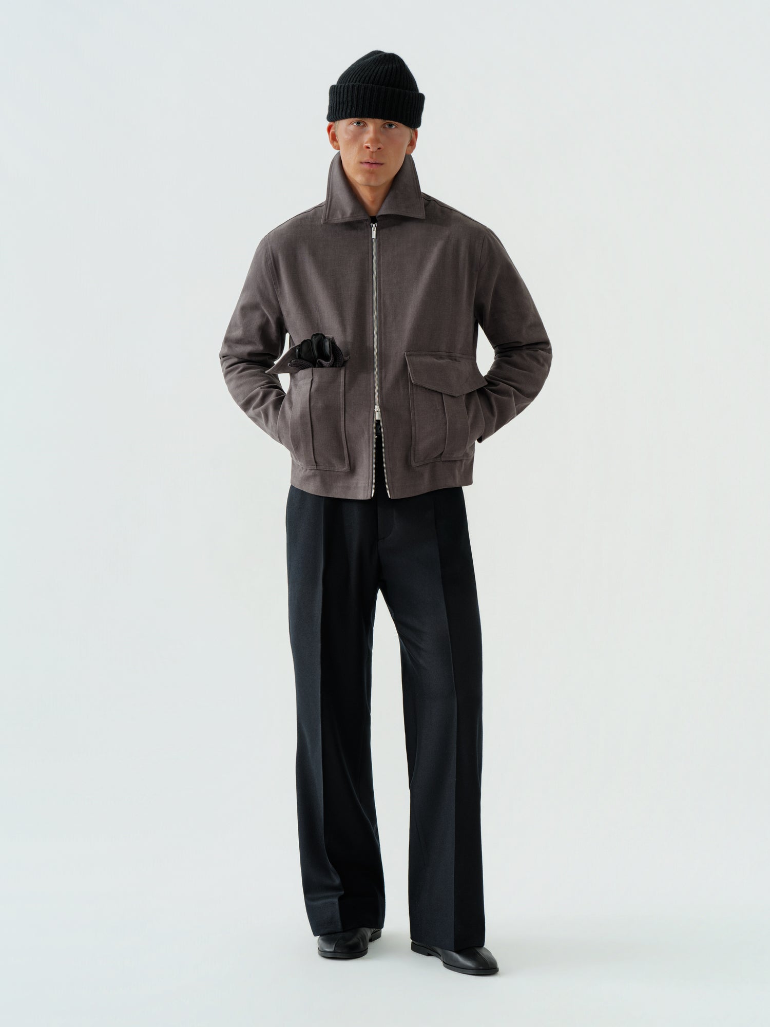 Grey Brushed Cotton Flight Jacket