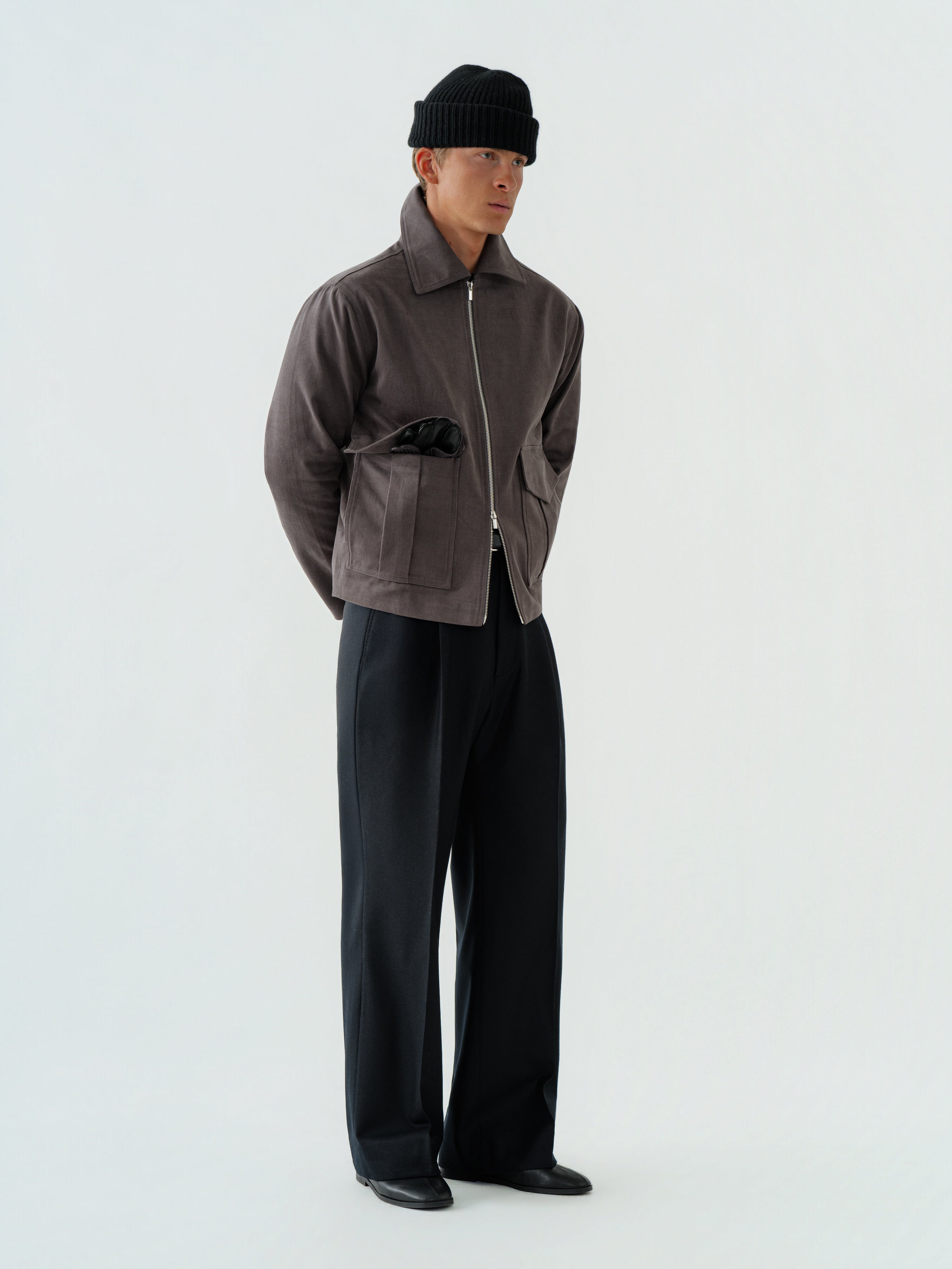 Grey Brushed Cotton Flight Jacket